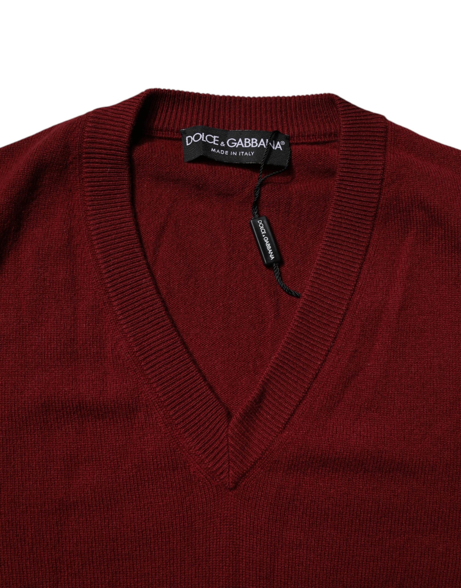Dolce & Gabbana Maroon Cashmere V-neck Men Pullover Sweater | Regal Royce
