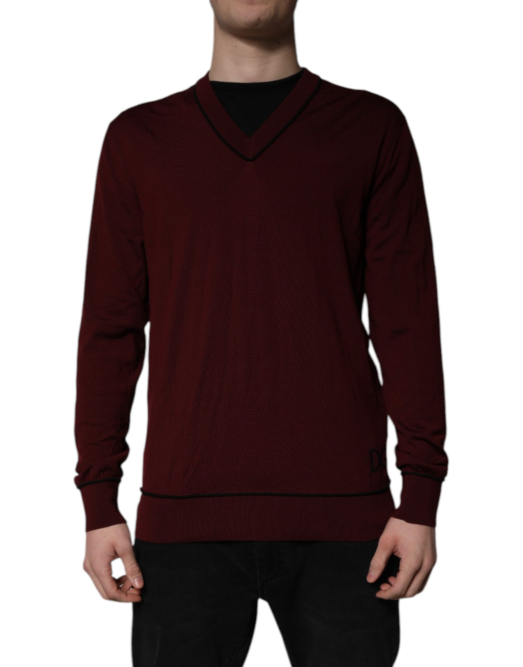 Dolce & Gabbana Maroon Cashmere V-neck Men Pullover Sweater | Regal Royce