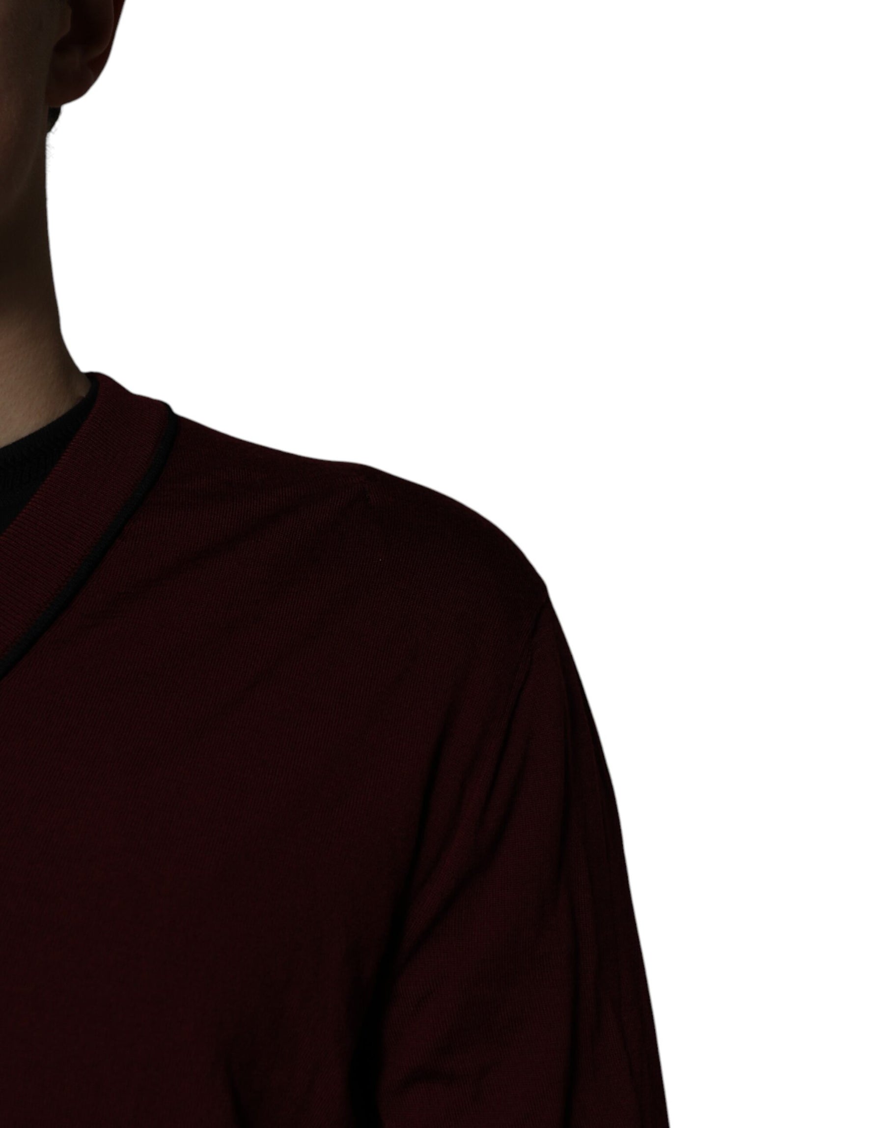 Dolce & Gabbana Maroon Cashmere V-neck Men Pullover Sweater | Regal Royce