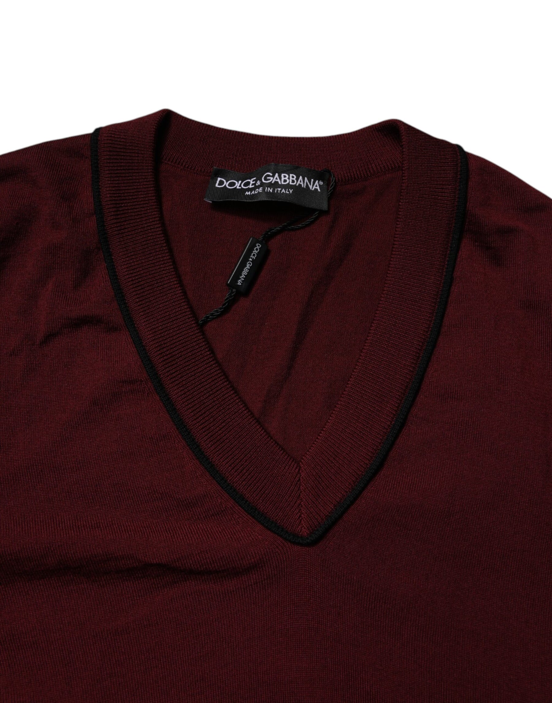 Dolce & Gabbana Maroon Cashmere V-neck Men Pullover Sweater | Regal Royce