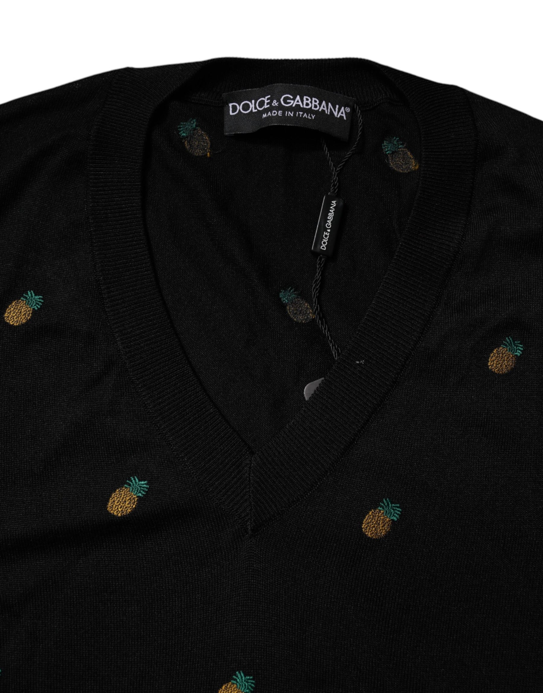 Dolce & Gabbana Black Pineapple Crew Neck Pullover Sweater | Regal Royce