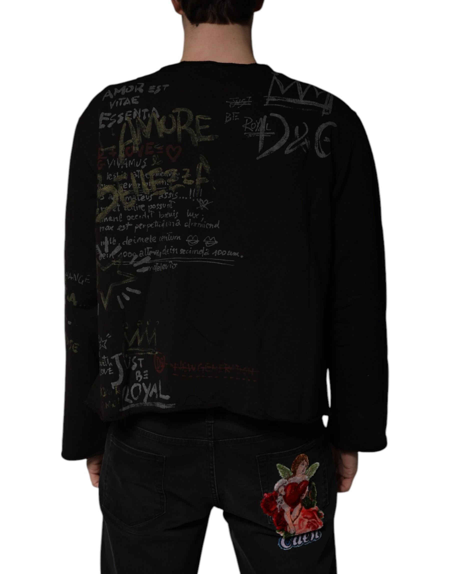 Dolce & Gabbana Black DG Heaven Crew Neck Pullover Sweater | Regal Royce