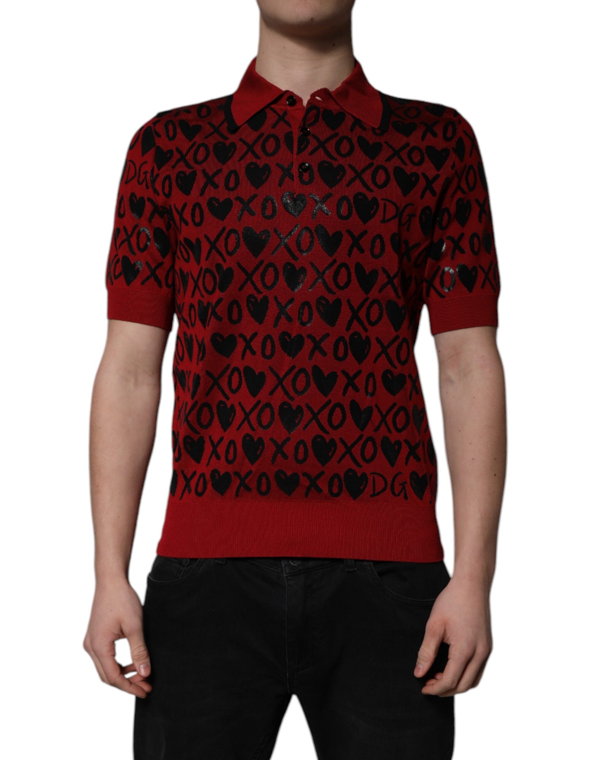 Dolce & Gabbana Red Cotton XOXO Collared Polo T-shirt