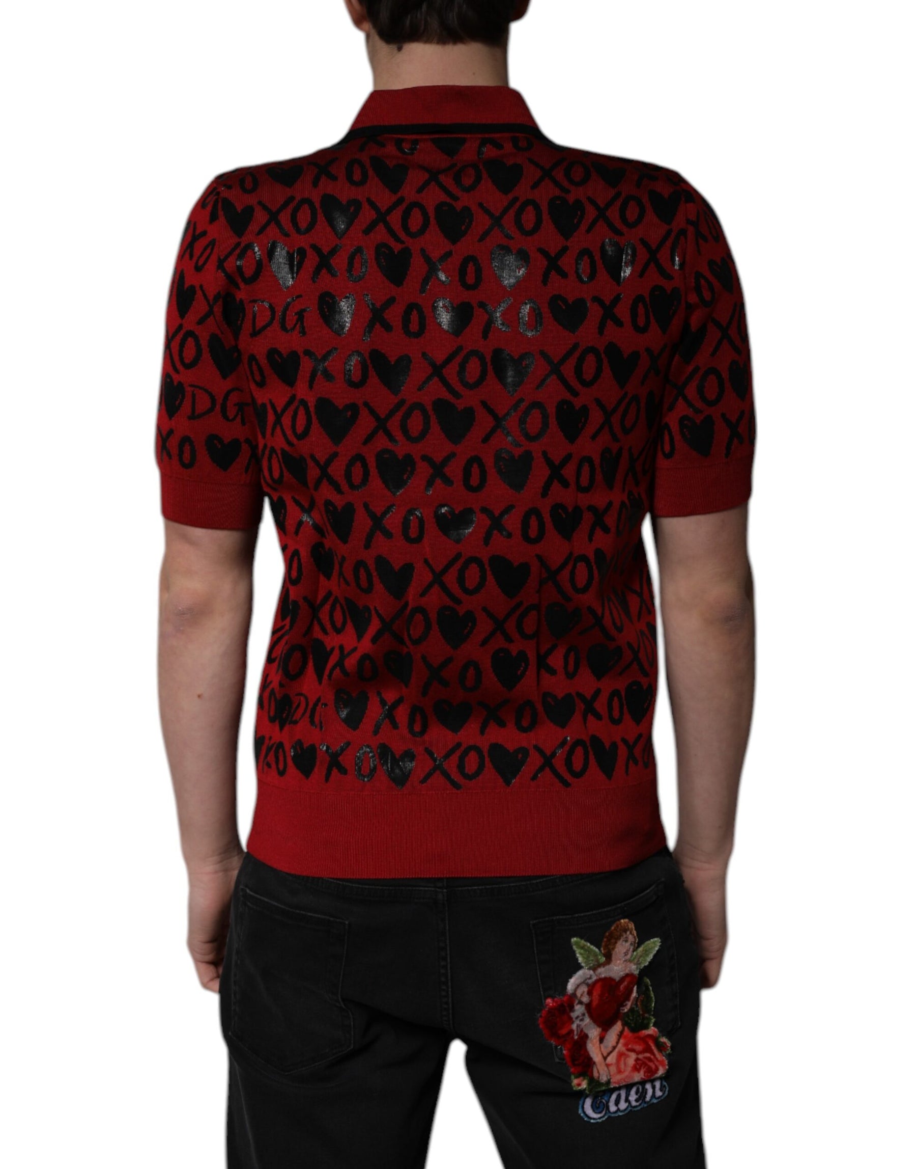 Dolce & Gabbana Red Cotton XOXO Collared Polo T-shirt | Regal Royce