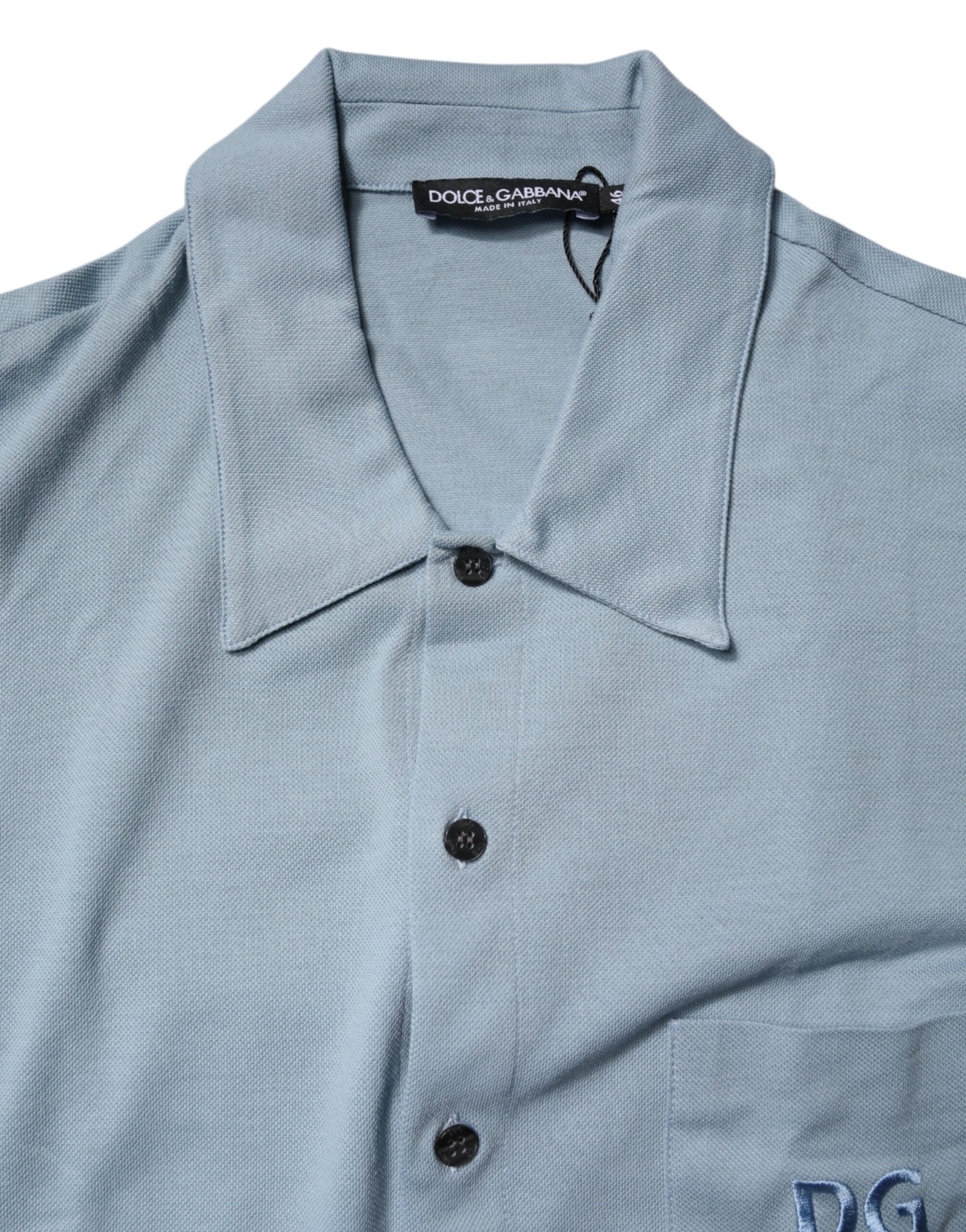 Dolce & Gabbana Blue Cotton Button Down Casual Men Polo Shirt | Regal Royce