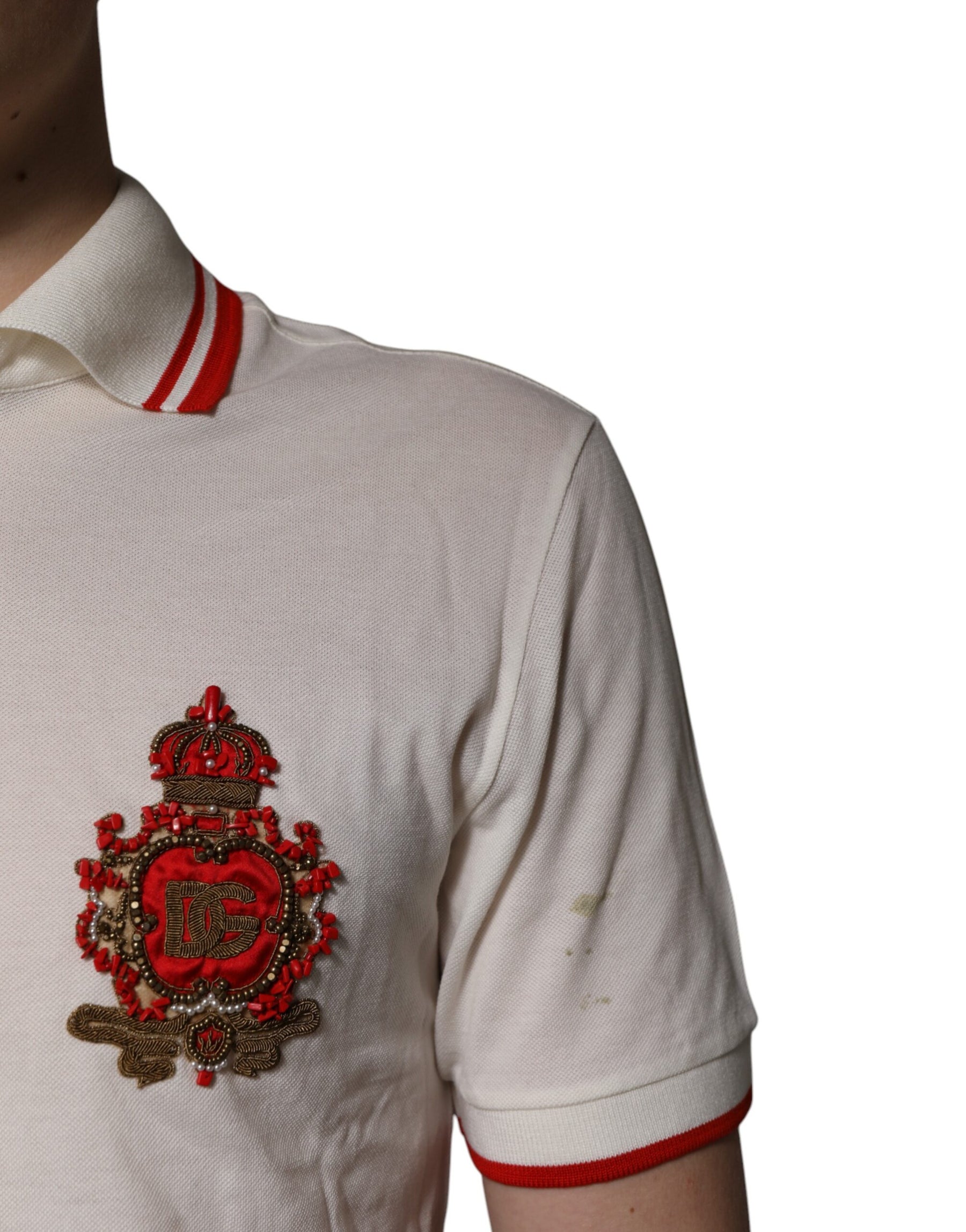 Dolce & Gabbana White Cotton Logo Collared Polo Men T-shirt | Regal Royce