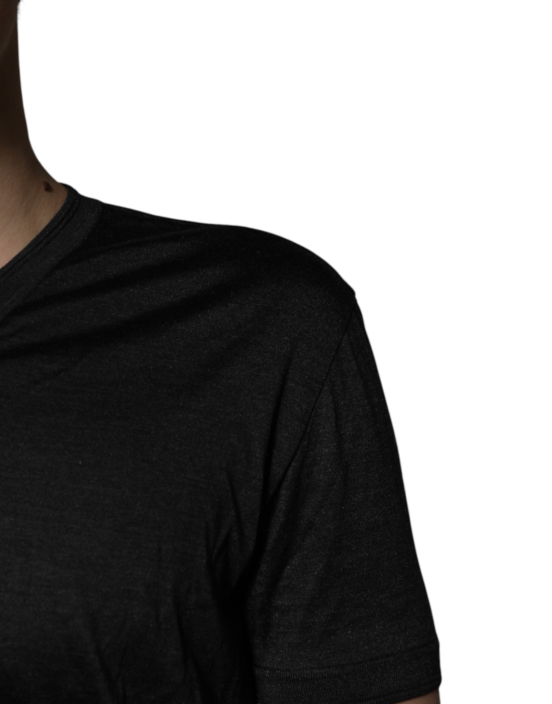 Dolce & Gabbana Dark Gray Silk V-neck Short Sleeves T-shirt | Regal Royce