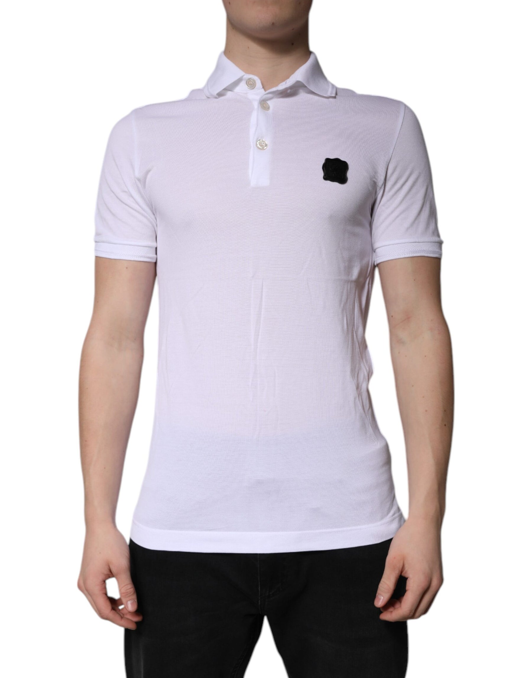 Dolce & Gabbana White Cotton Logo Collared Polo T-shirt | Regal Royce