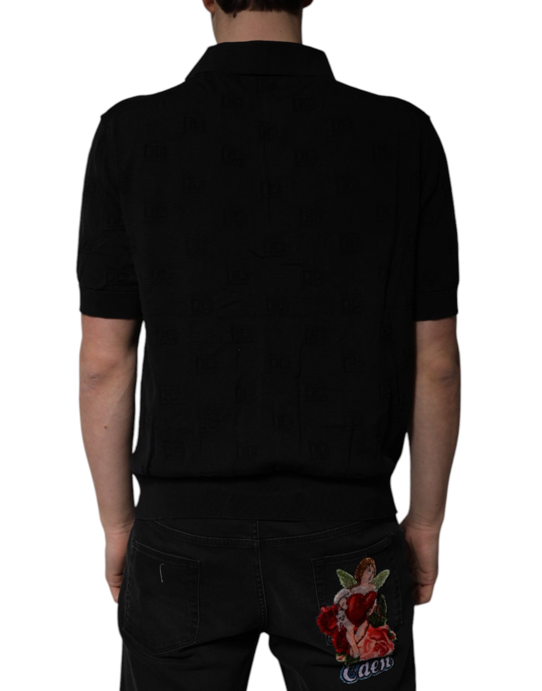 Dolce & Gabbana Black Silk Collared Polo T-shirt | Regal Royce