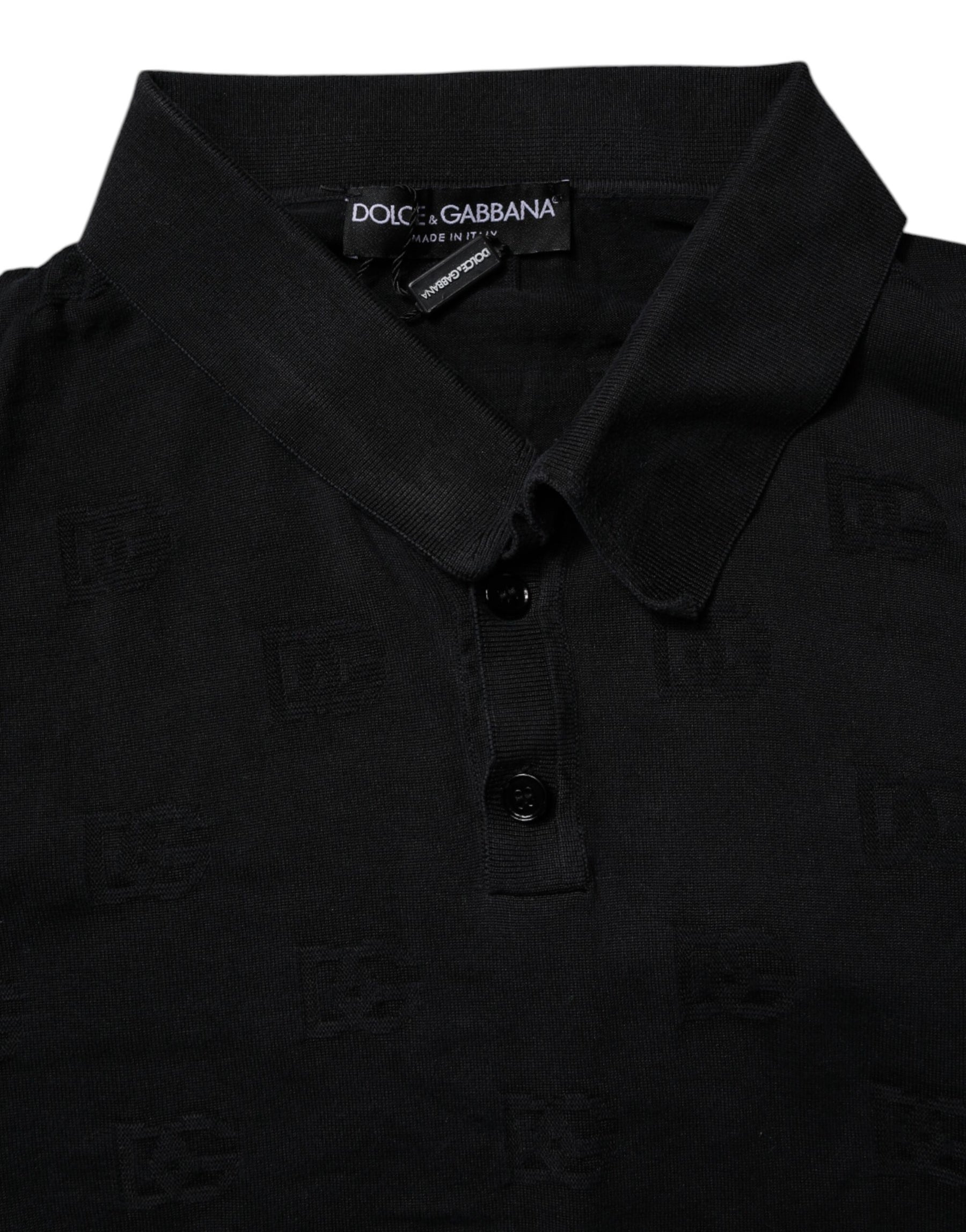 Dolce & Gabbana Black Silk Collared Polo T-shirt | Regal Royce