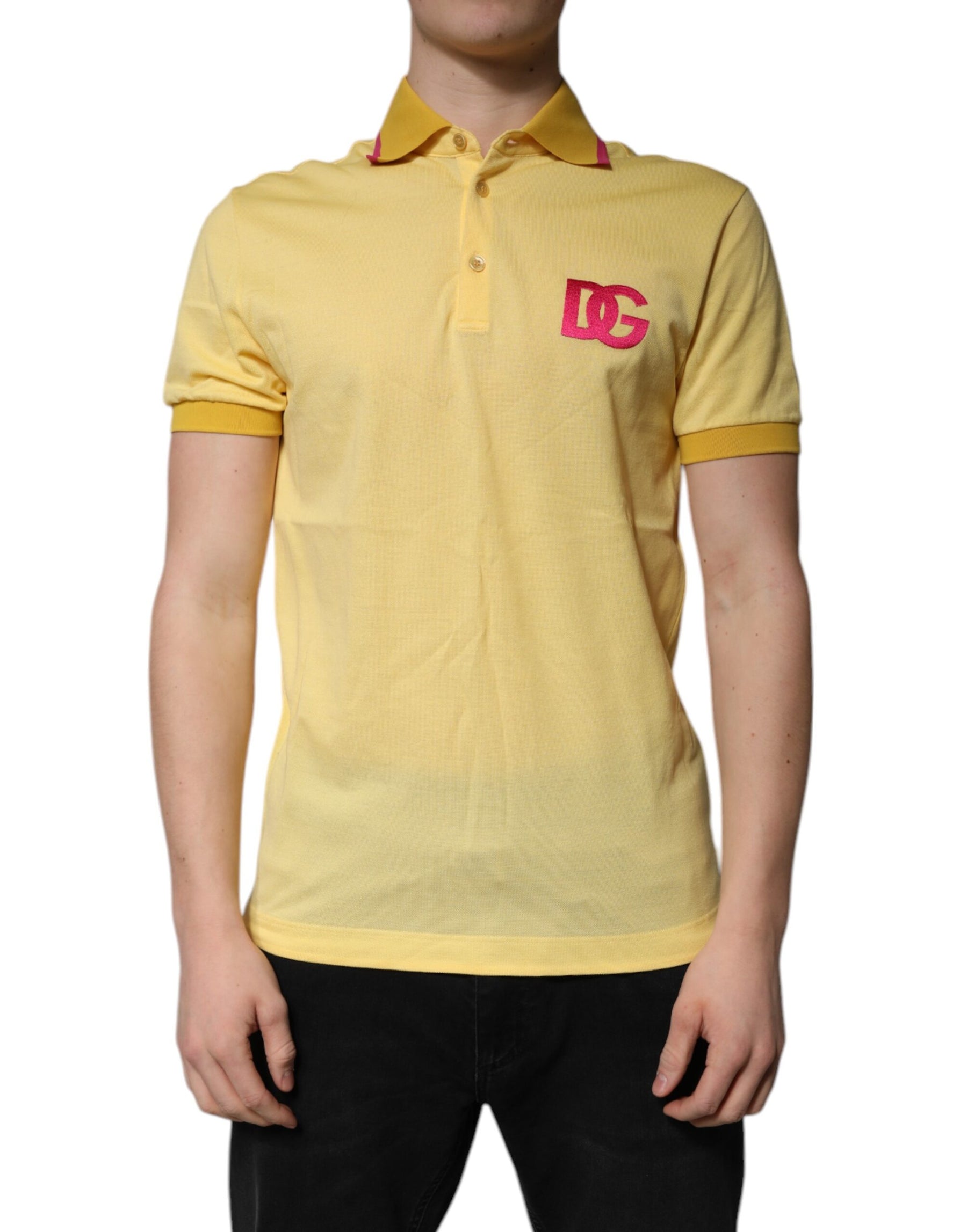 Dolce & Gabbana Yellow Cotton Logo Collared Polo T-shirt | Regal Royce