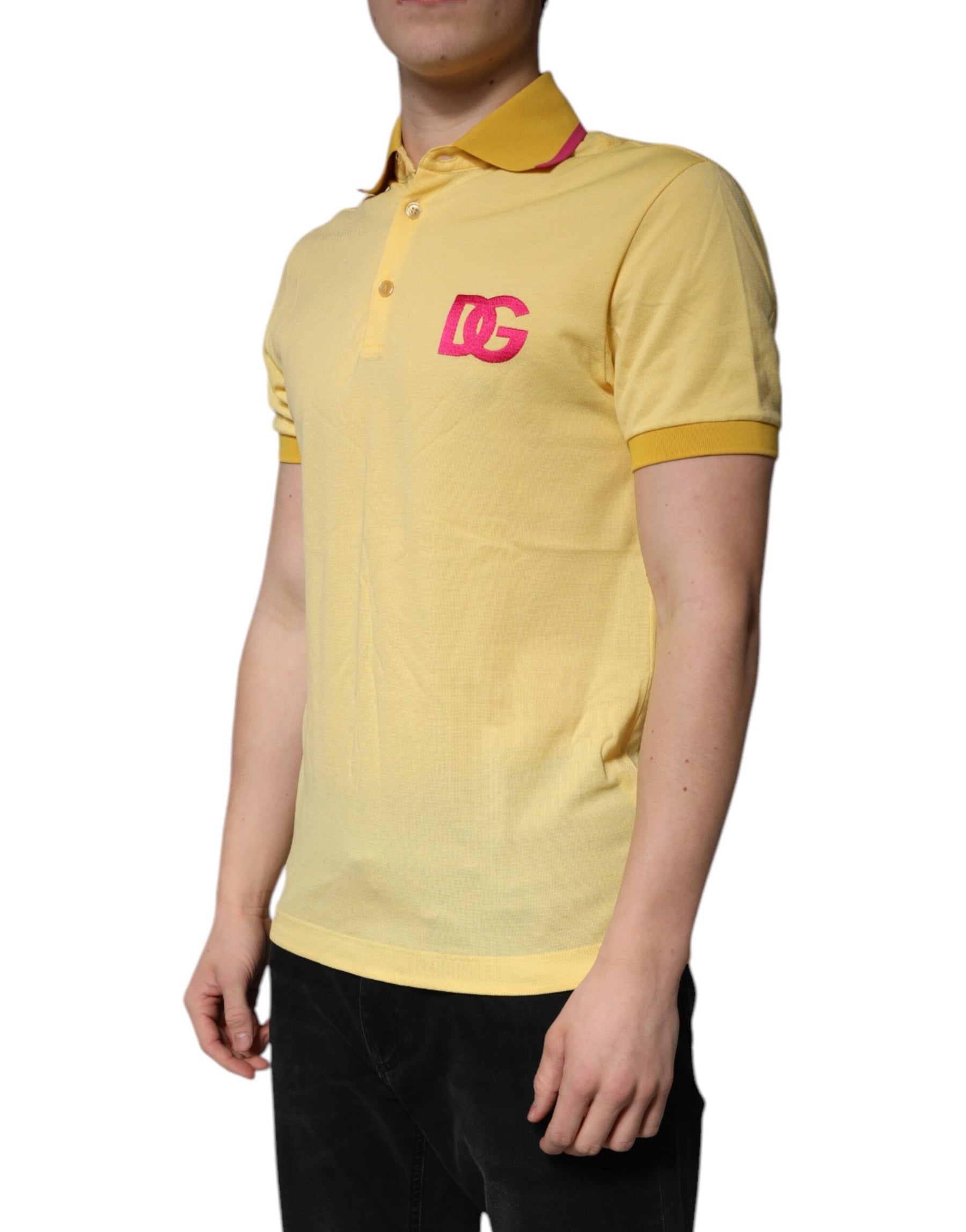 Dolce & Gabbana Yellow Cotton Logo Collared Polo T-shirt | Regal Royce