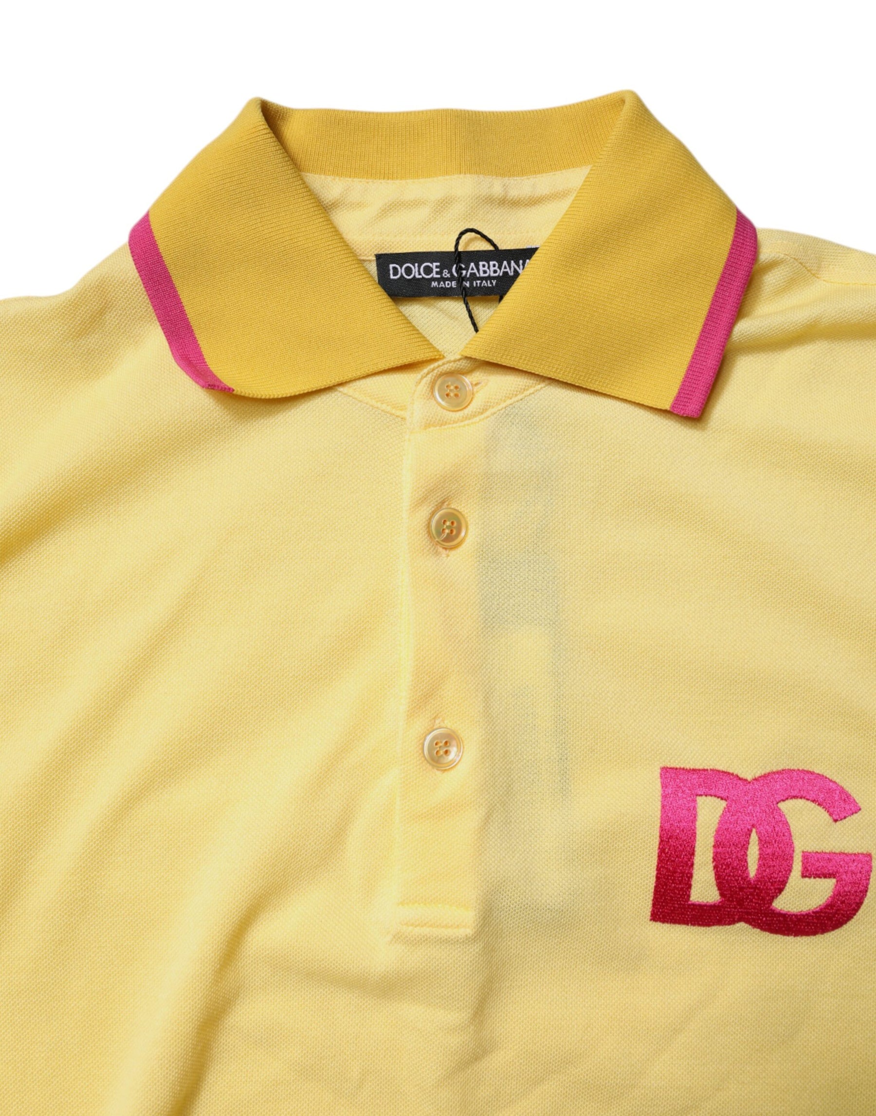 Dolce & Gabbana Yellow Cotton Logo Collared Polo T-shirt | Regal Royce