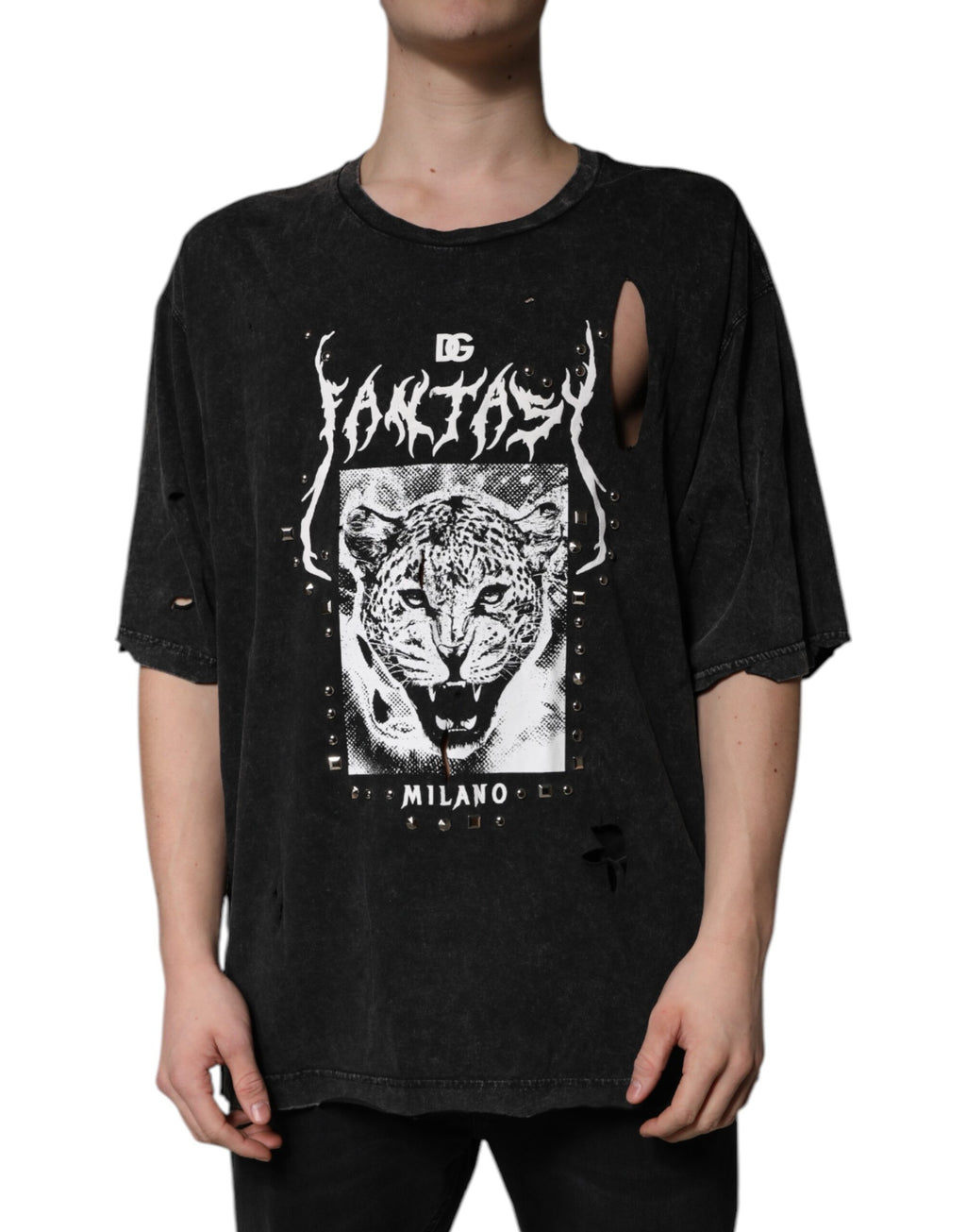 Dolce & Gabbana Black Graphic Print Cotton Crew Neck T-shirt