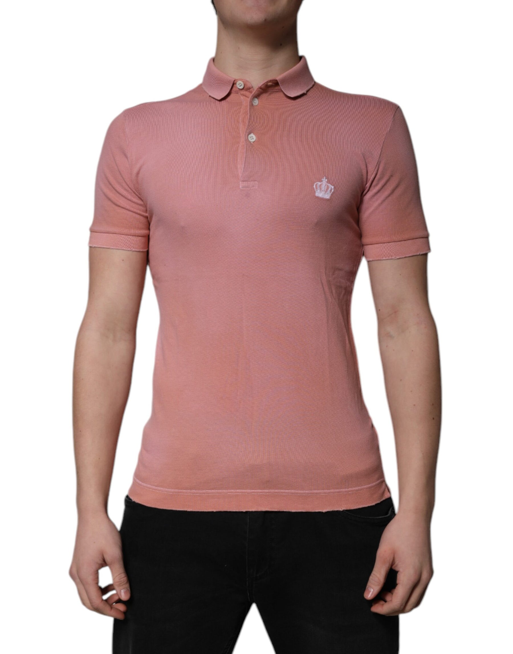 Dolce & Gabbana Pink Cotton Crown Collared Polo T-shirt | Regal Royce