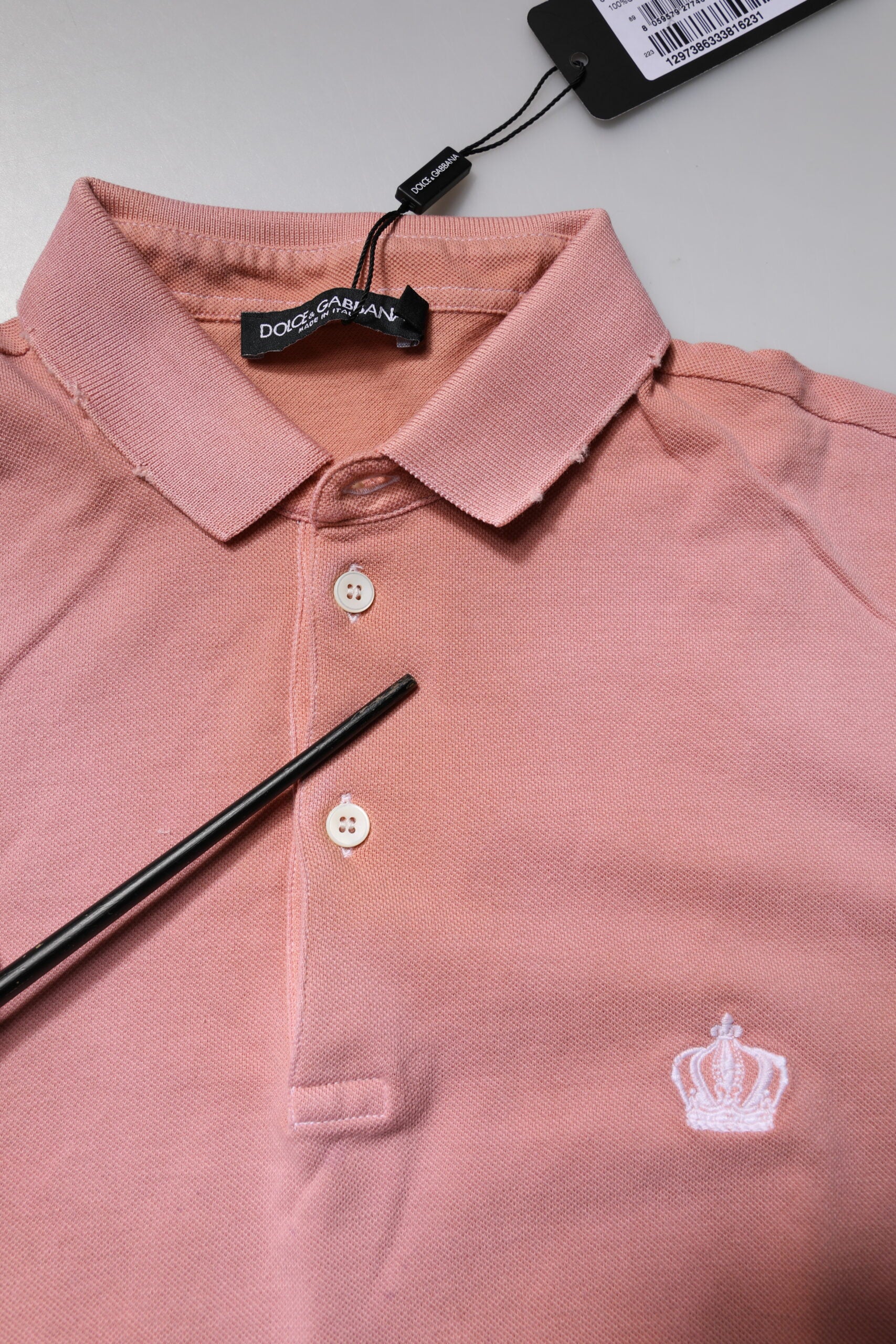 Dolce & Gabbana Pink Cotton Crown Collared Polo T-shirt