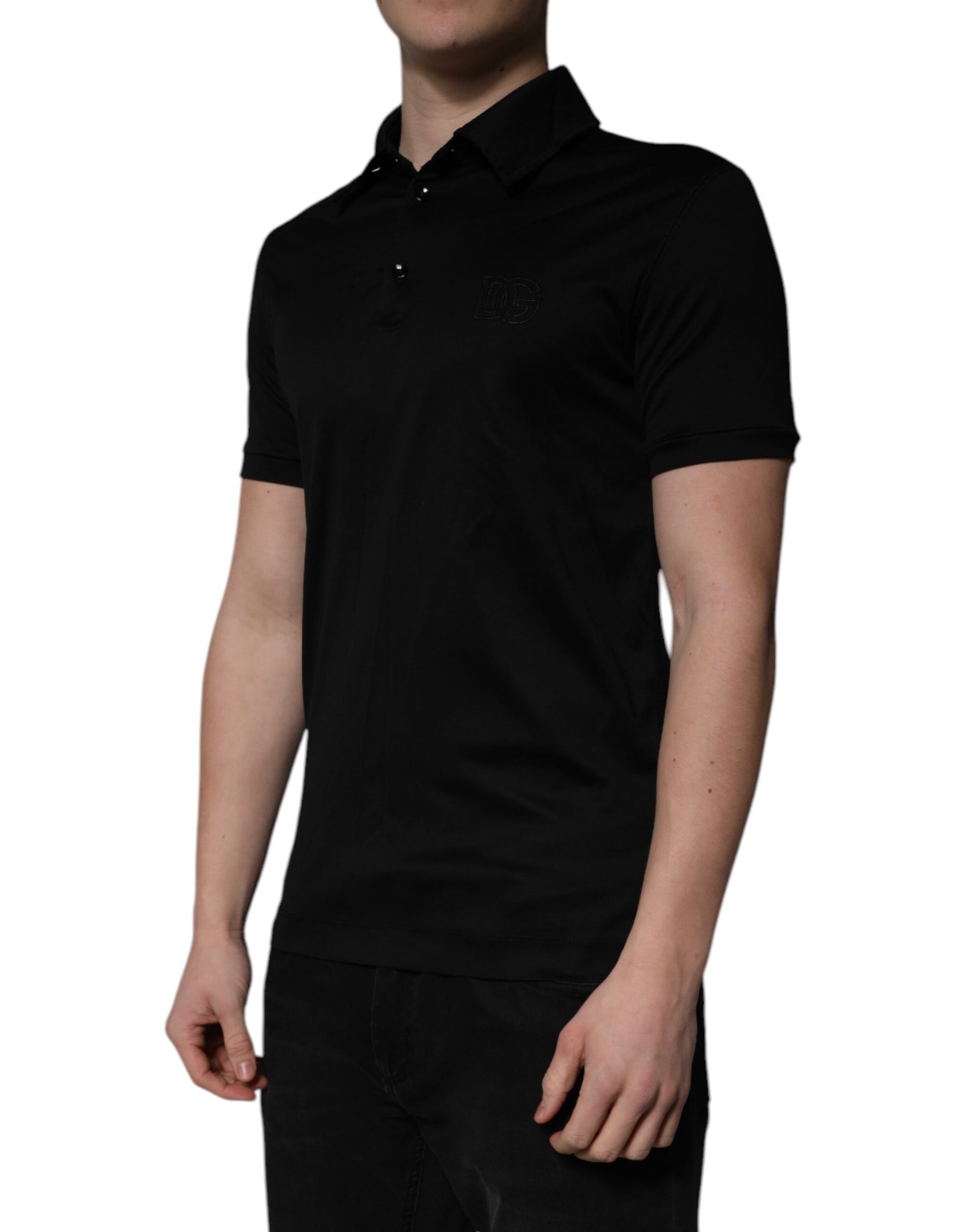 Dolce & Gabbana Black Cotton Collared Polo T-shirt | Regal Royce