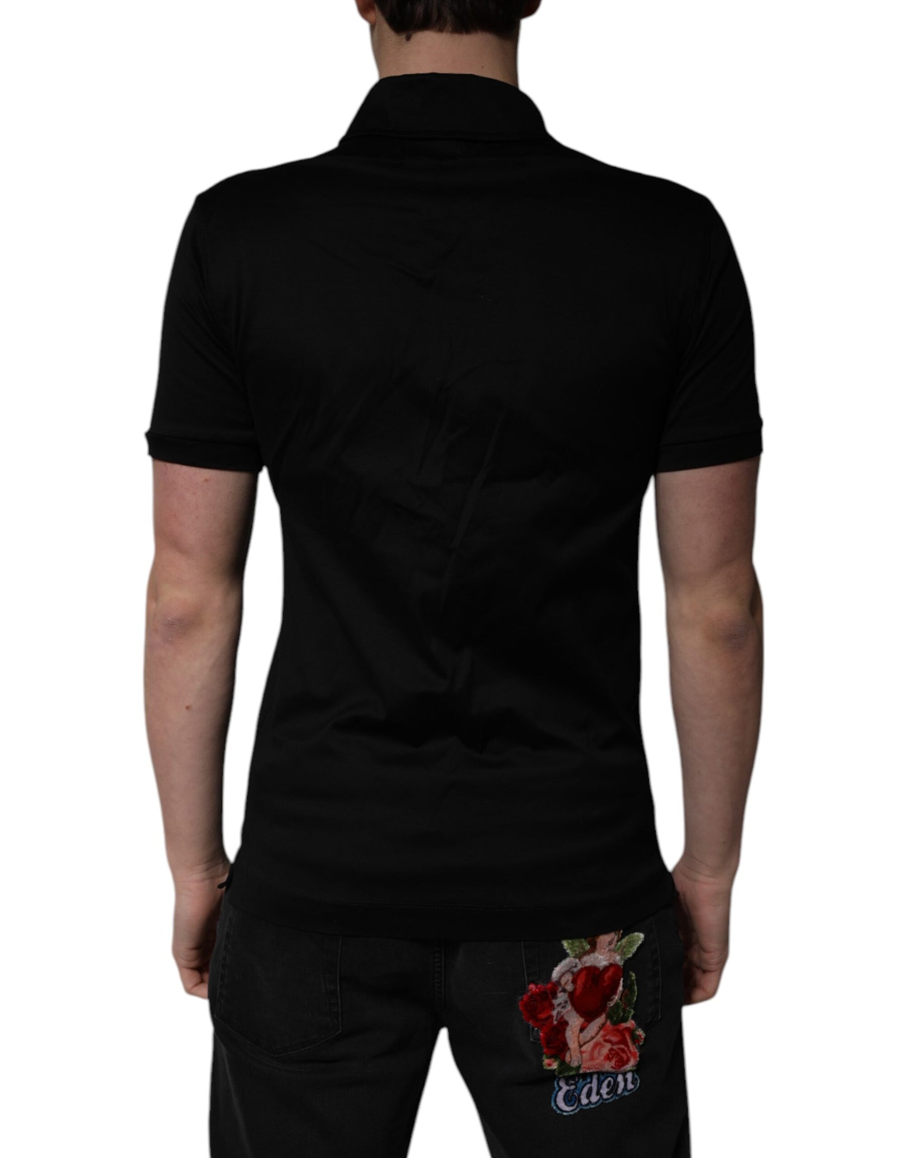 Dolce & Gabbana Black Cotton Collared Polo T-shirt | Regal Royce