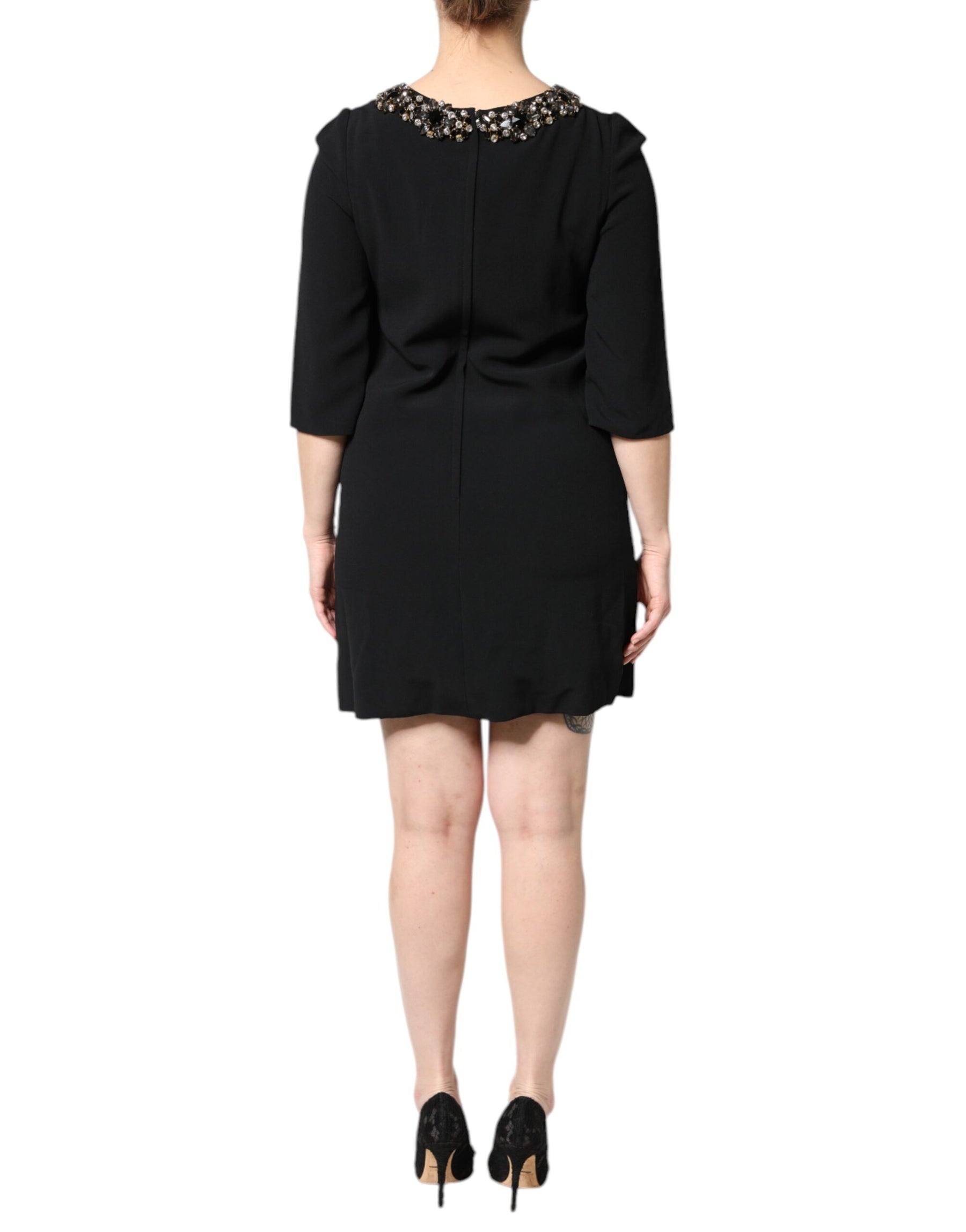 Dolce & Gabbana Black Crystal Embellished Round Neck Mini Dress | Regal Royce