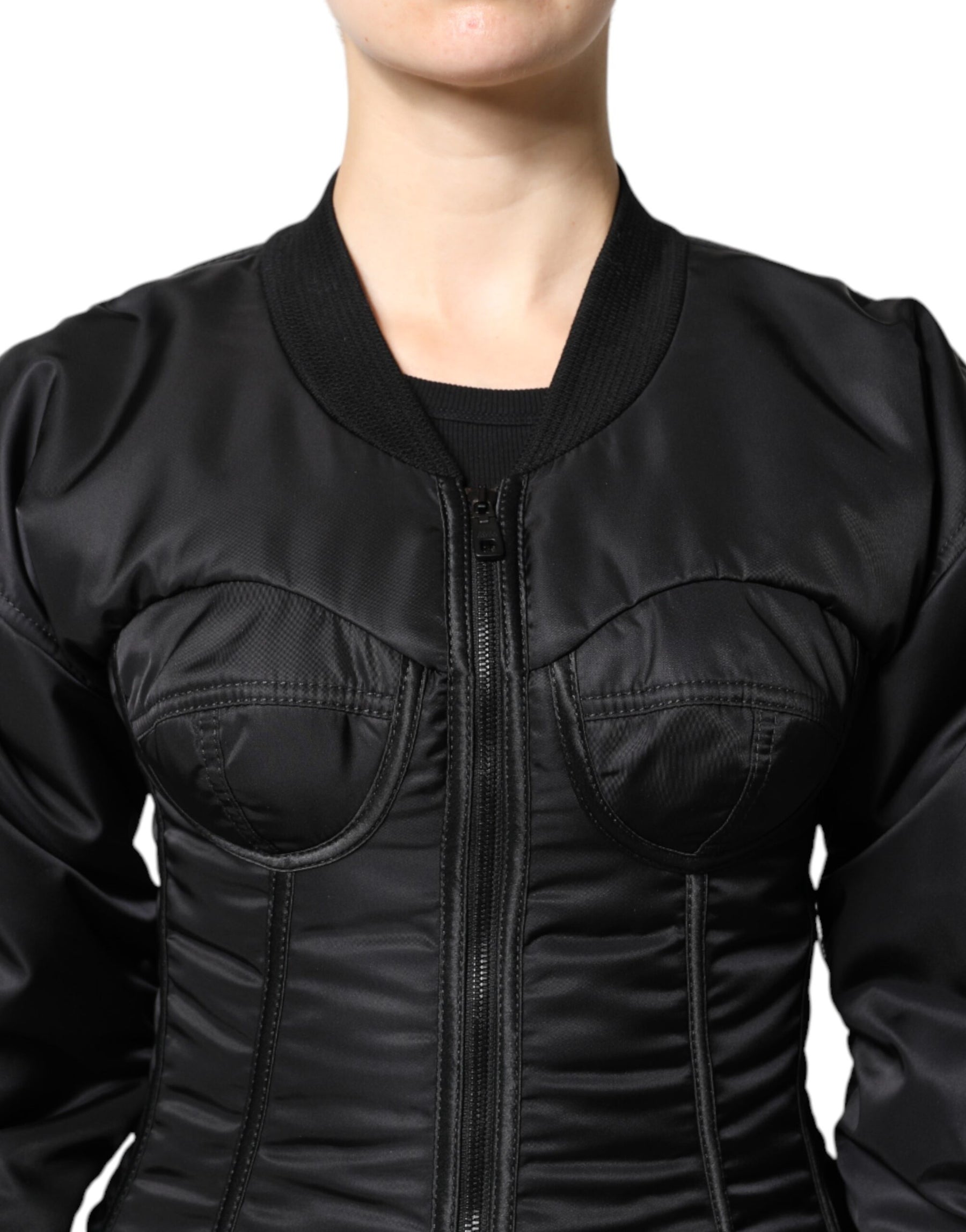 Dolce & Gabbana Black Nylon Full Zip Bustier Corset Jacket | Regal Royce