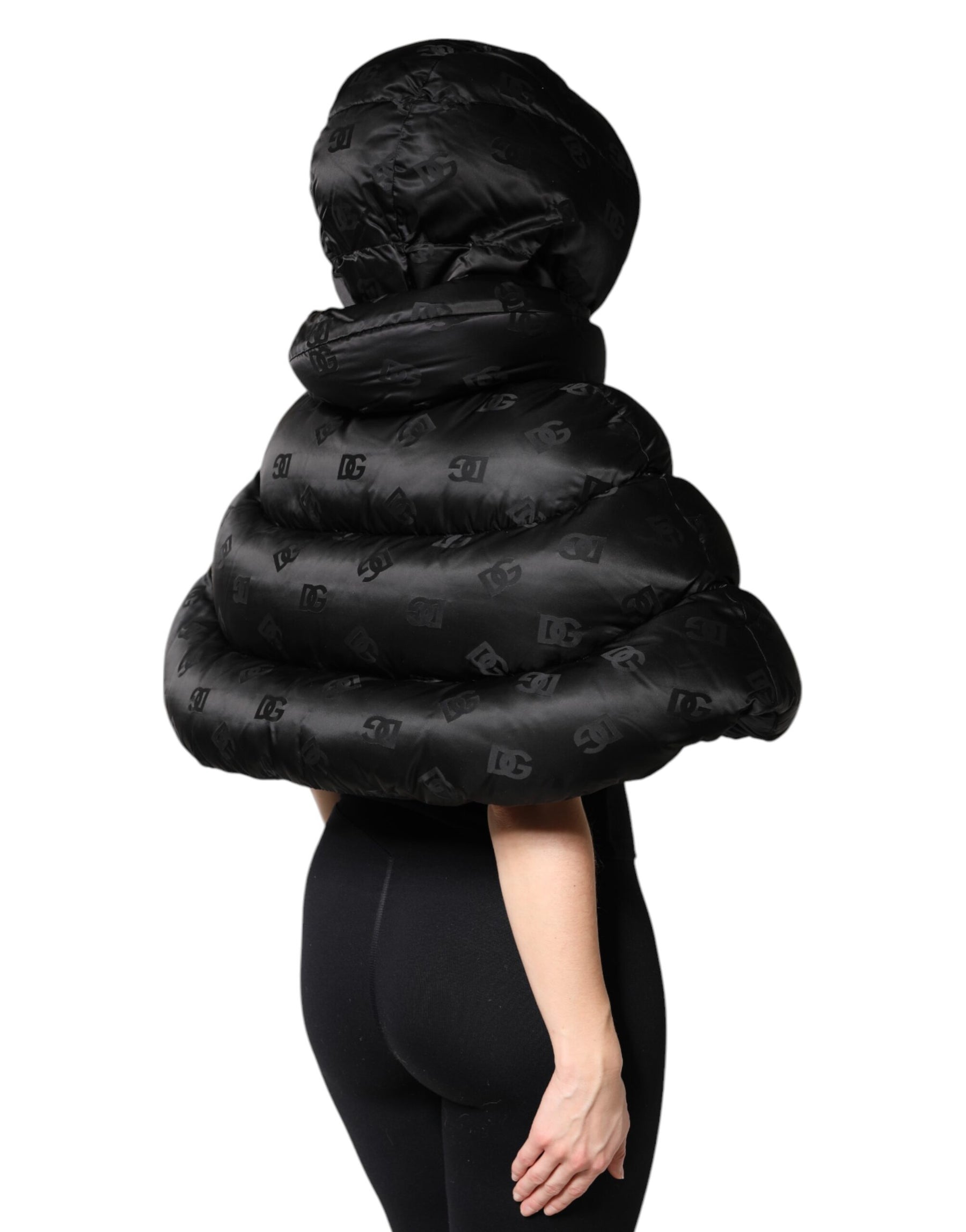 Dolce & Gabbana Black Padded Puffer Hooded Full Zip Cropped Jacket | Regal Royce