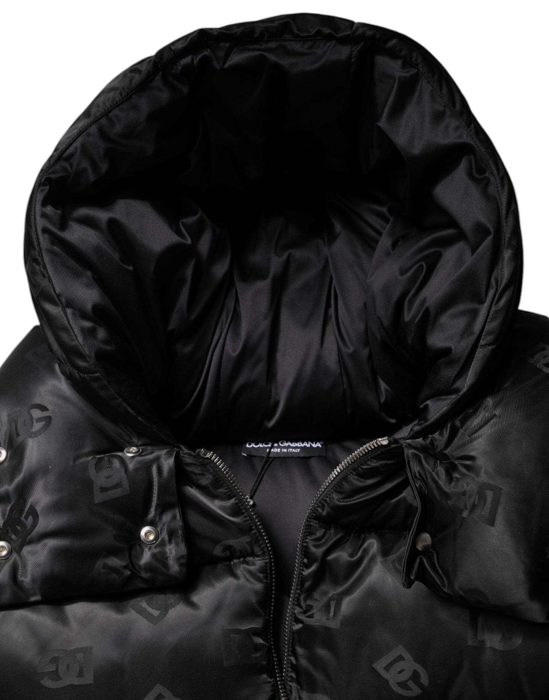 Dolce & Gabbana Black Padded Puffer Hooded Full Zip Cropped Jacket | Regal Royce