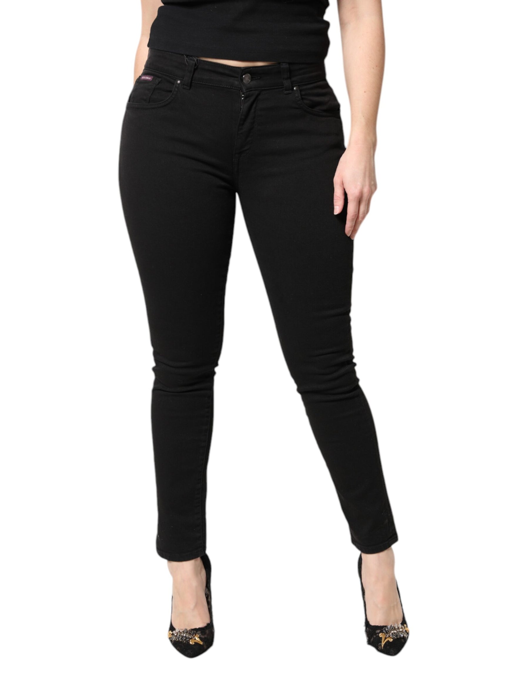 Dolce & Gabbana Black Cotton Mid Waisted Skinny Denim Jeans | Regal Royce