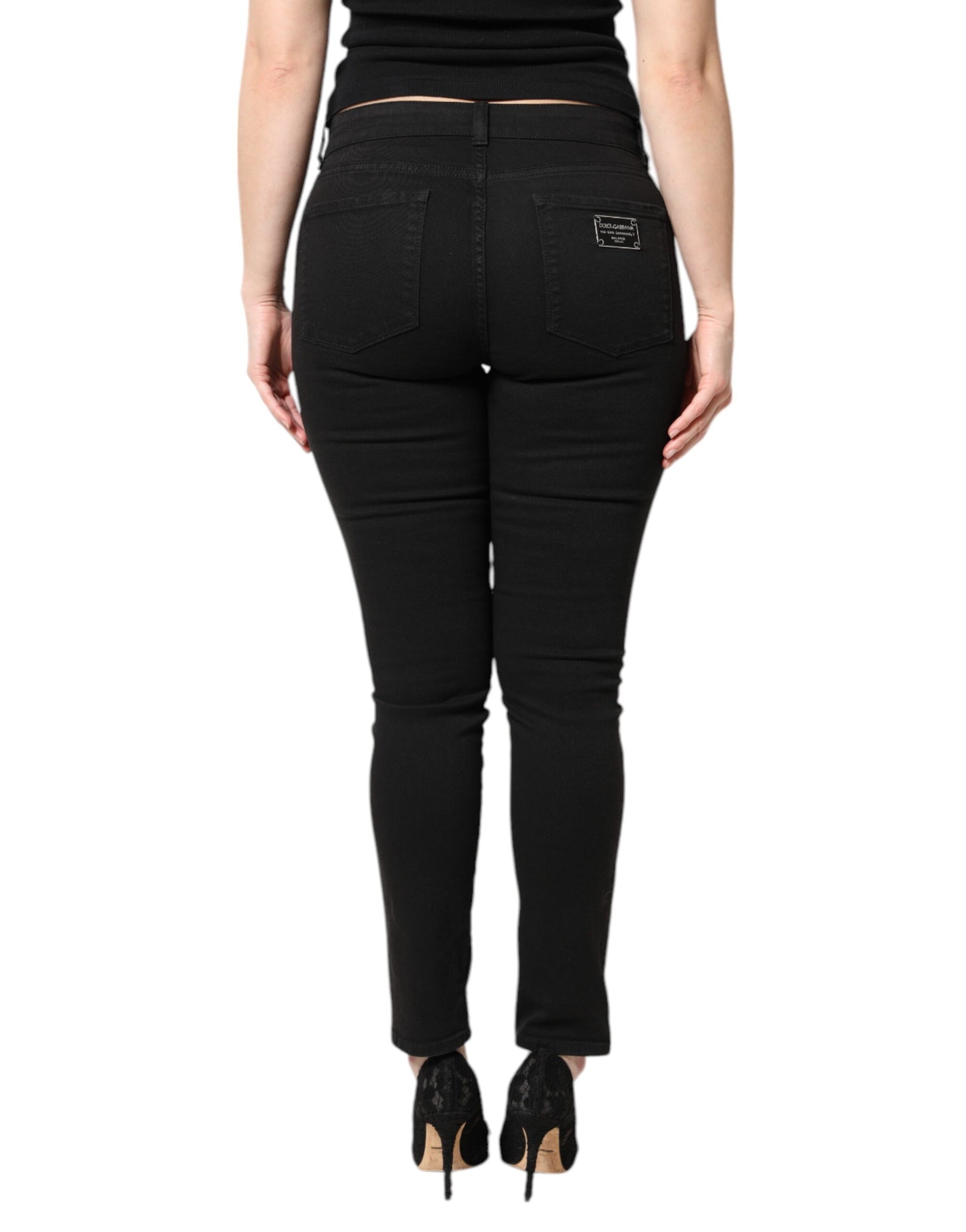 Dolce & Gabbana Black Cotton Mid Waisted Skinny Denim Jeans | Regal Royce