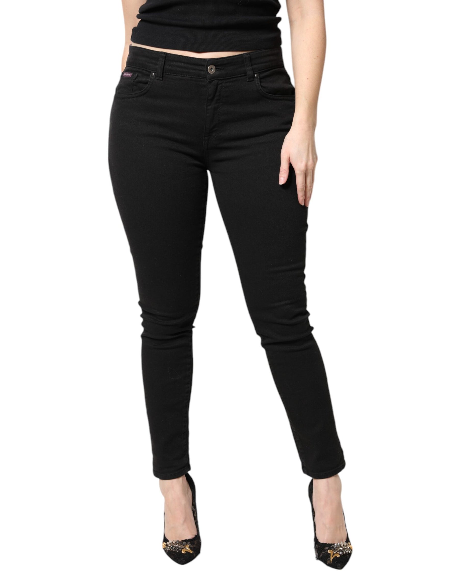 Dolce & Gabbana Black Cotton Mid Waisted Skinny Denim Jeans | Regal Royce