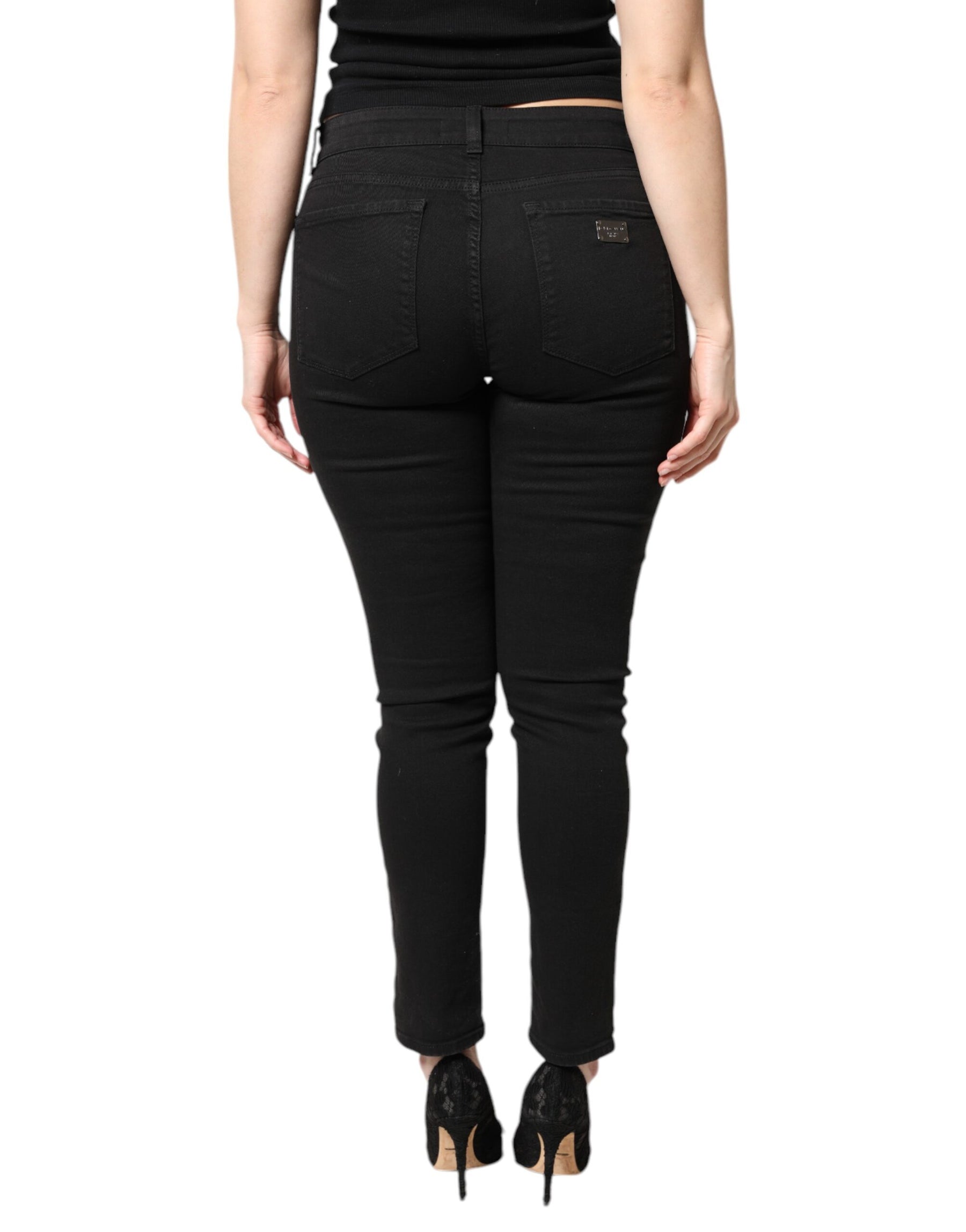 Dolce & Gabbana Black Cotton Mid Waisted Skinny Denim Jeans | Regal Royce