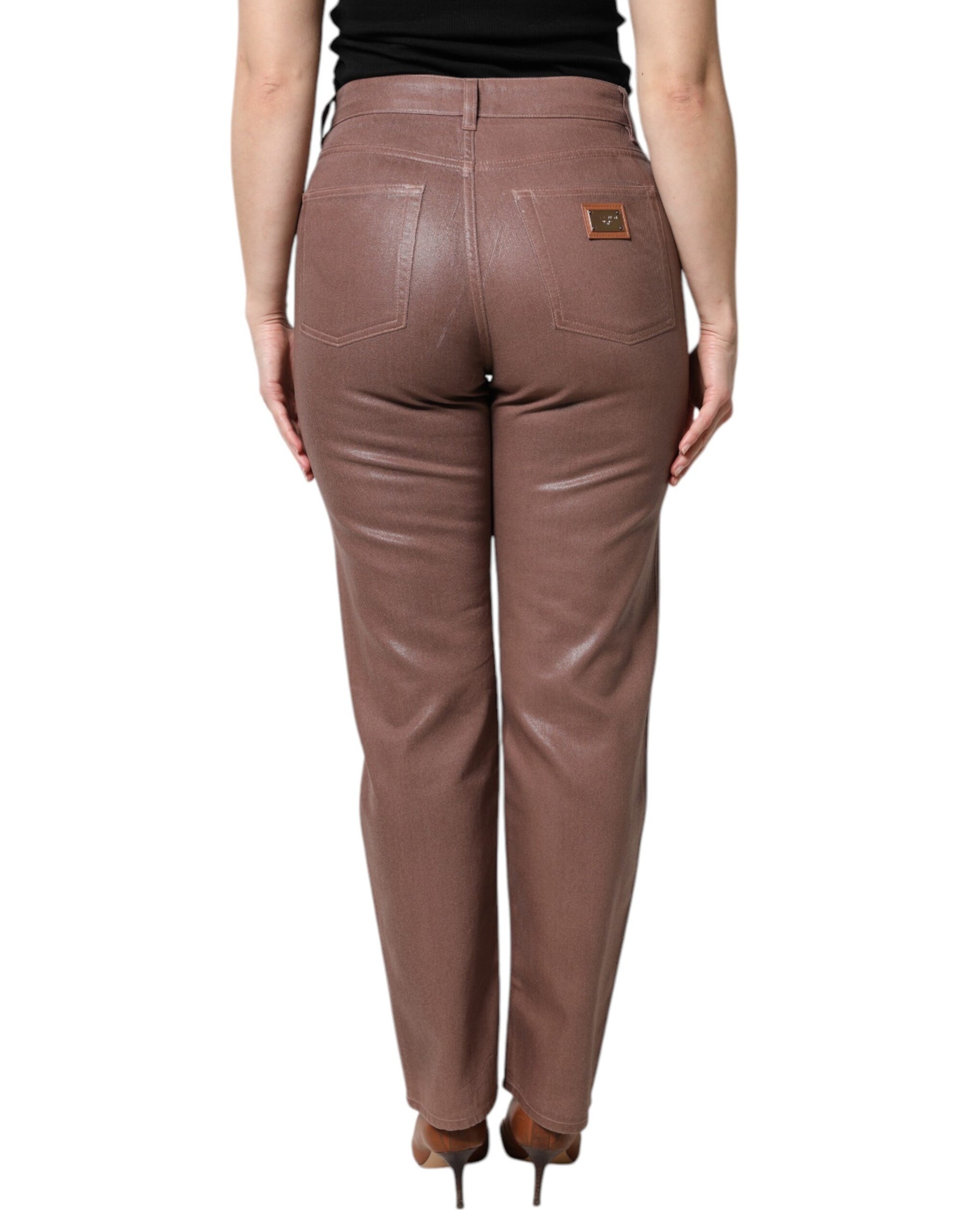 Dolce & Gabbana Brown Cotton High Waist Tapered Denim Jeans | Regal Royce