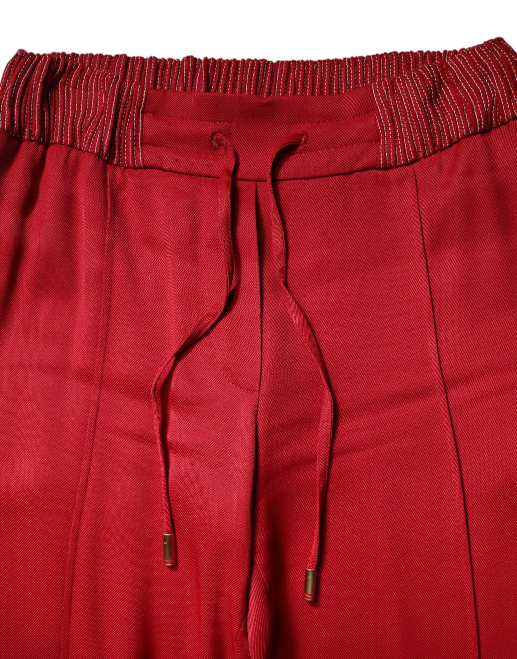 Dolce & Gabbana Red Viscose Straight Fit Pants | Regal Royce