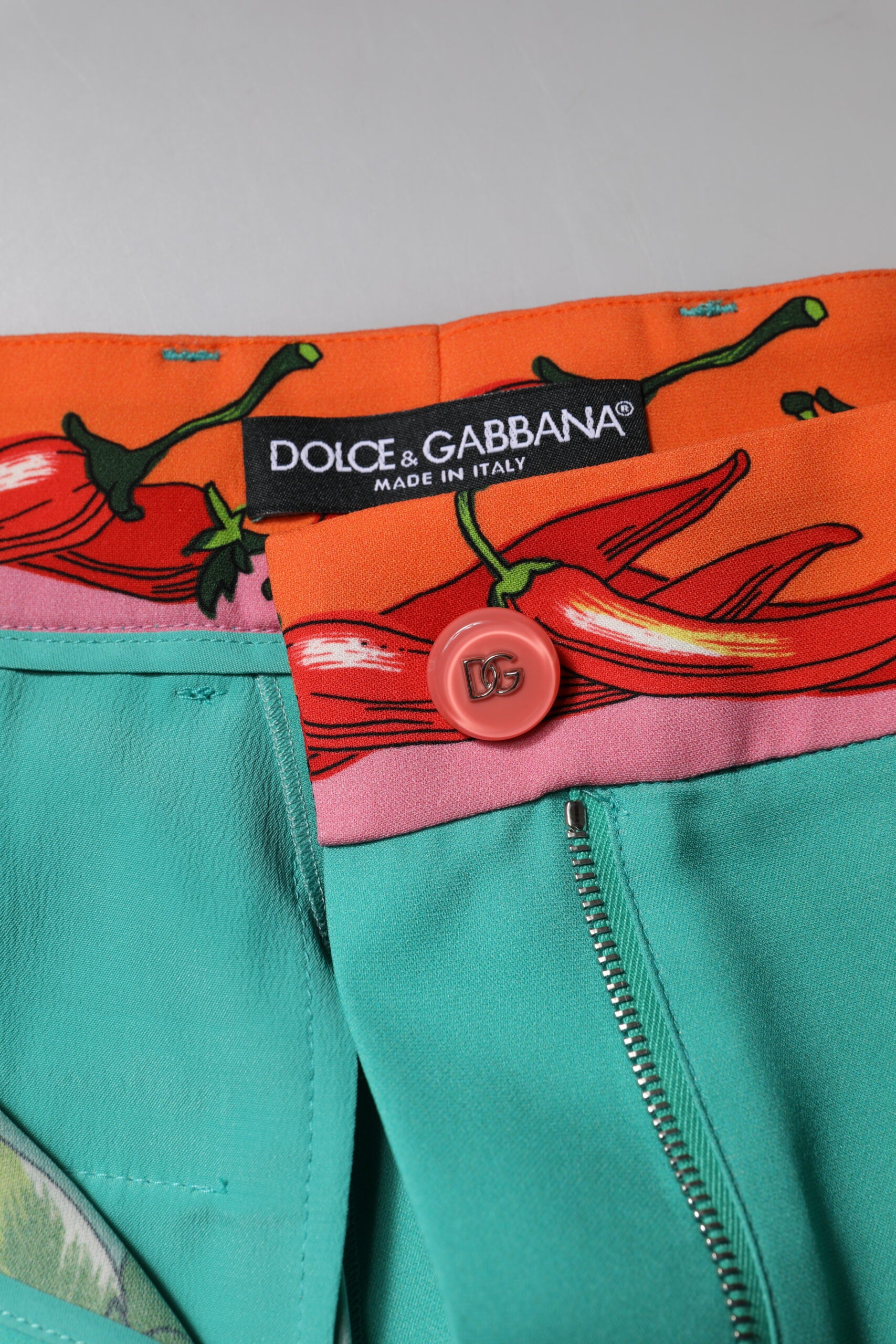 Dolce & Gabbana Green Silk Printed Straight Pants | Regal Royce