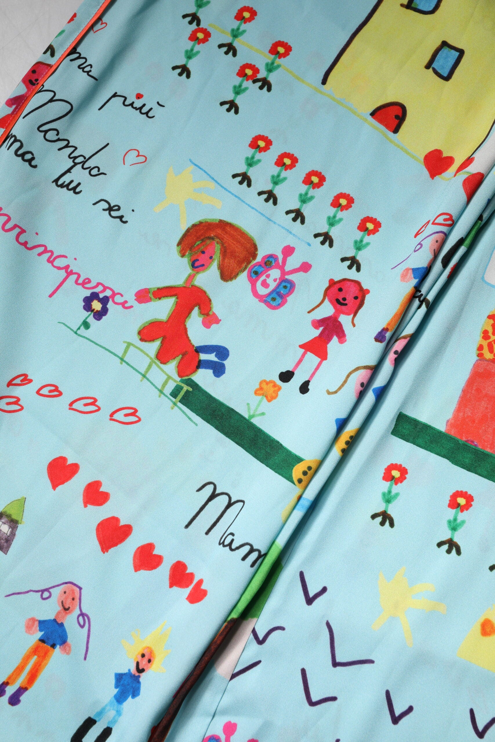 Dolce & Gabbana Light Blue Drawing Mid Waist Wide Leg Pants | Regal Royce