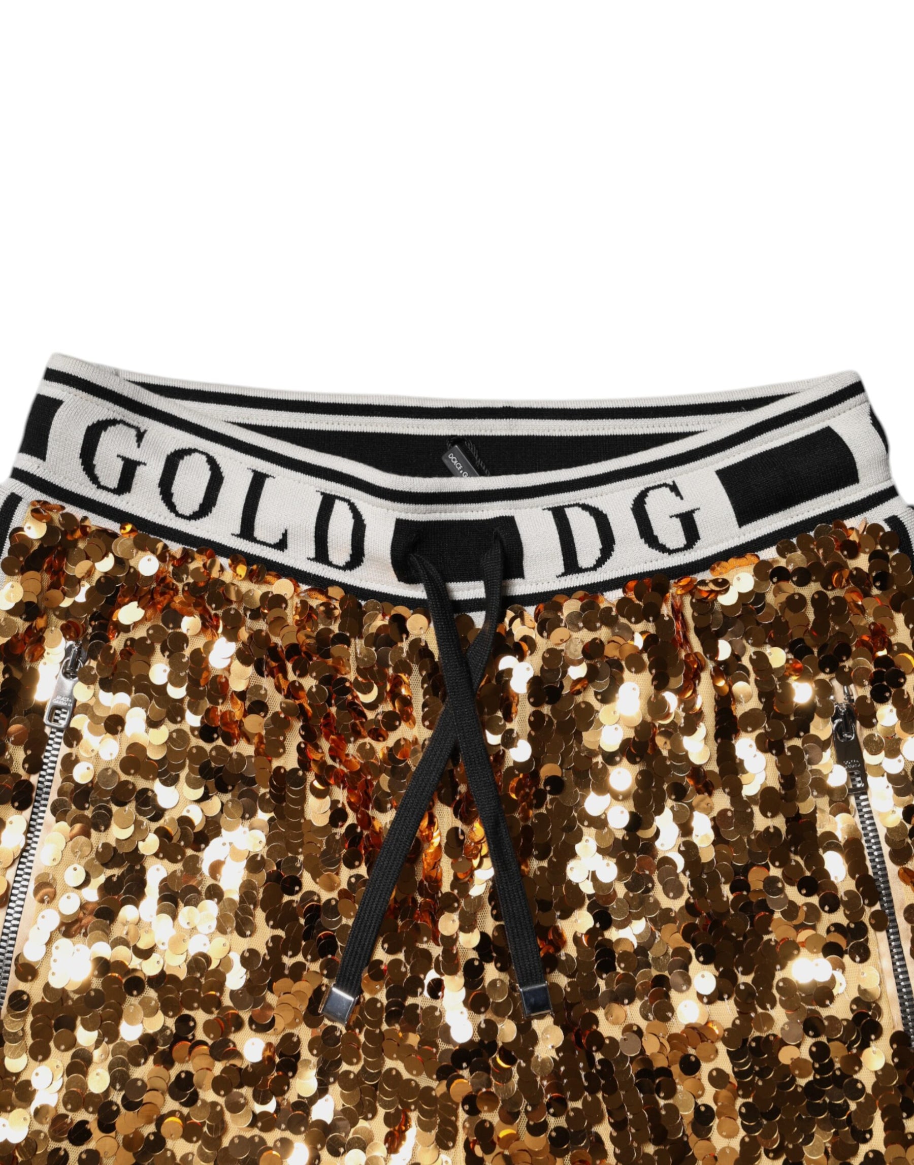 Dolce & Gabbana Metallic Gold DG Logo Sequined Jogger Pants | Regal Royce