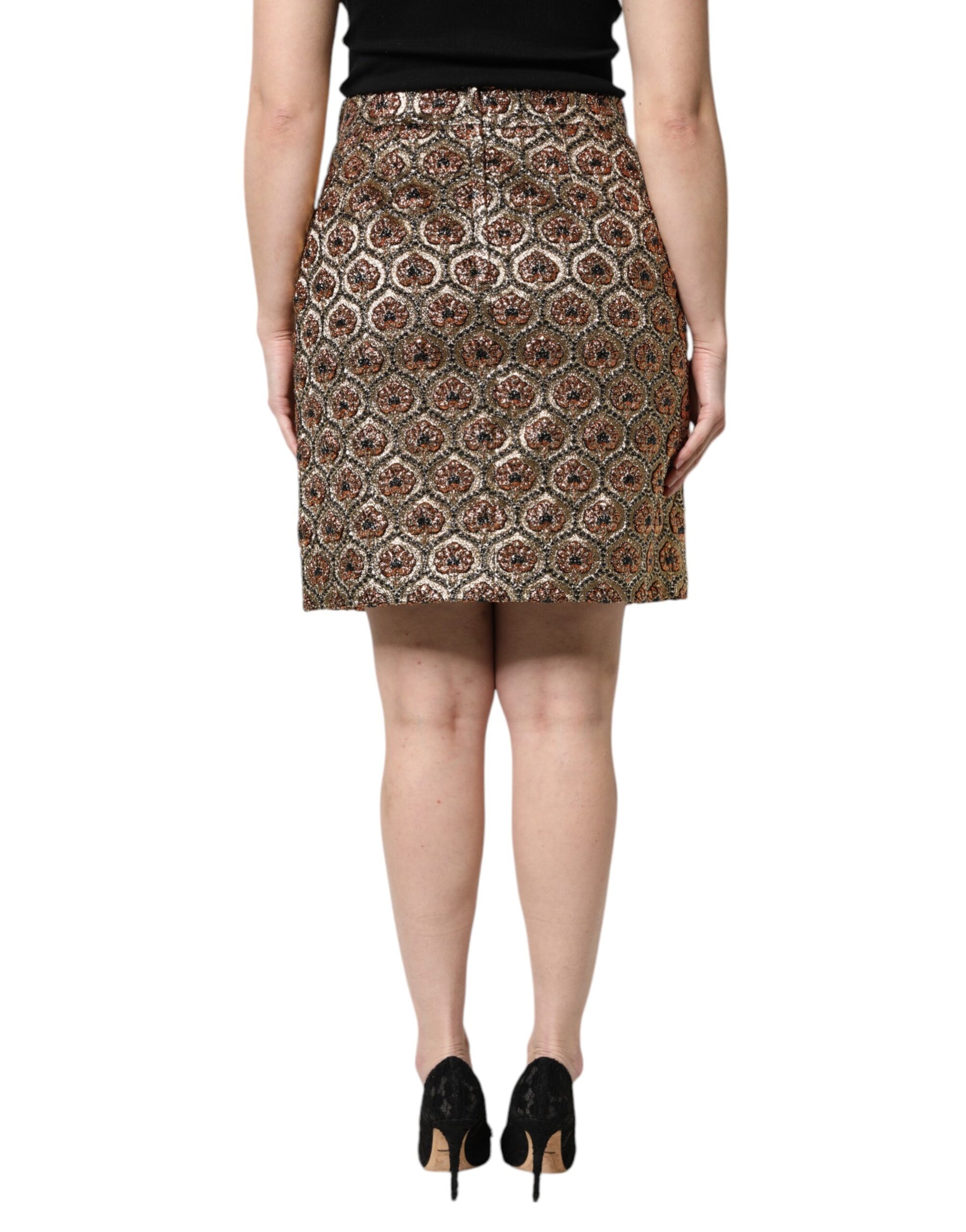 Dolce & Gabbana Brown Polyester Brocade A-line Mini Skirt | Regal Royce