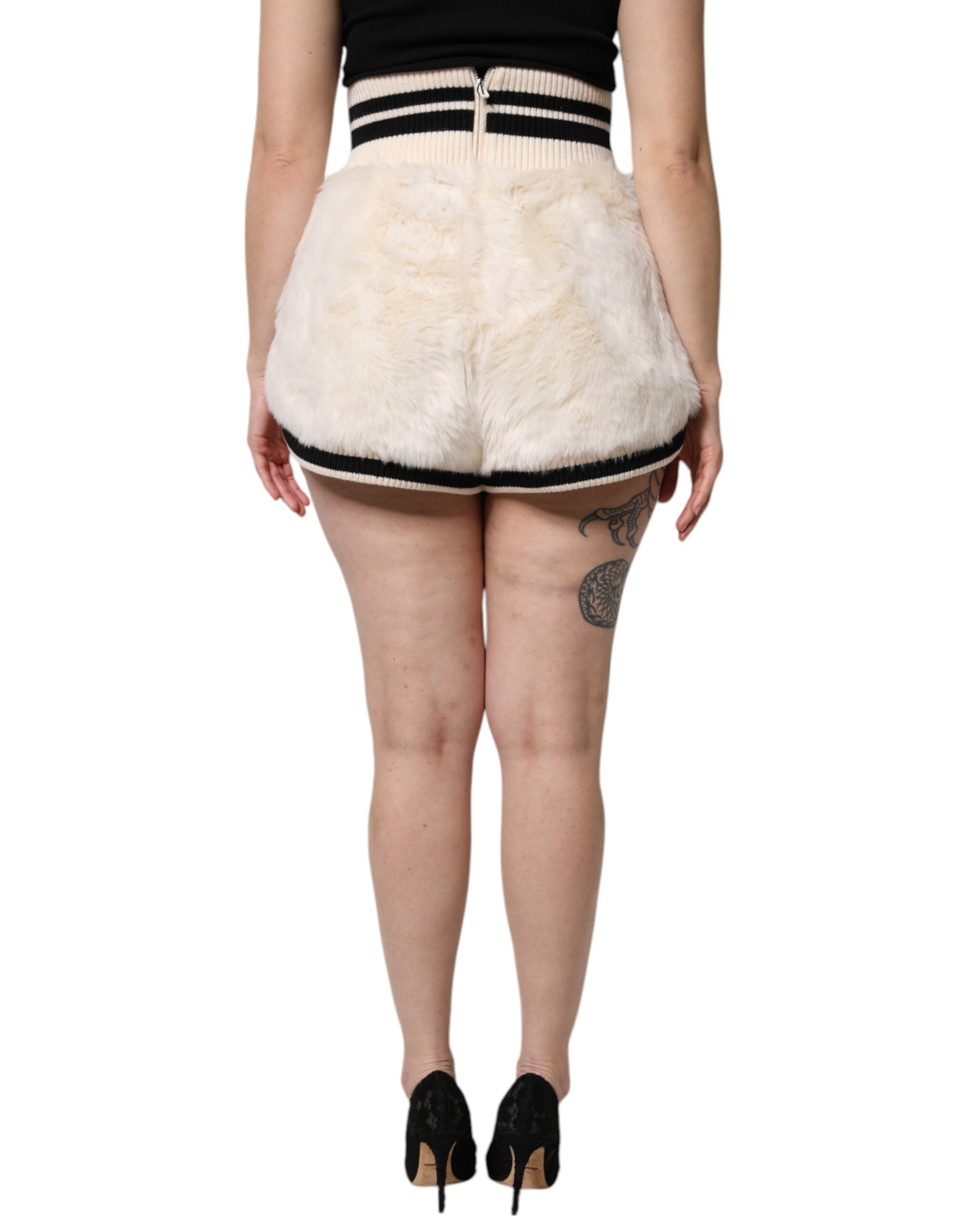 Dolce & Gabbana White Faux Fur High Waisted Hot Pants Short | Regal Royce