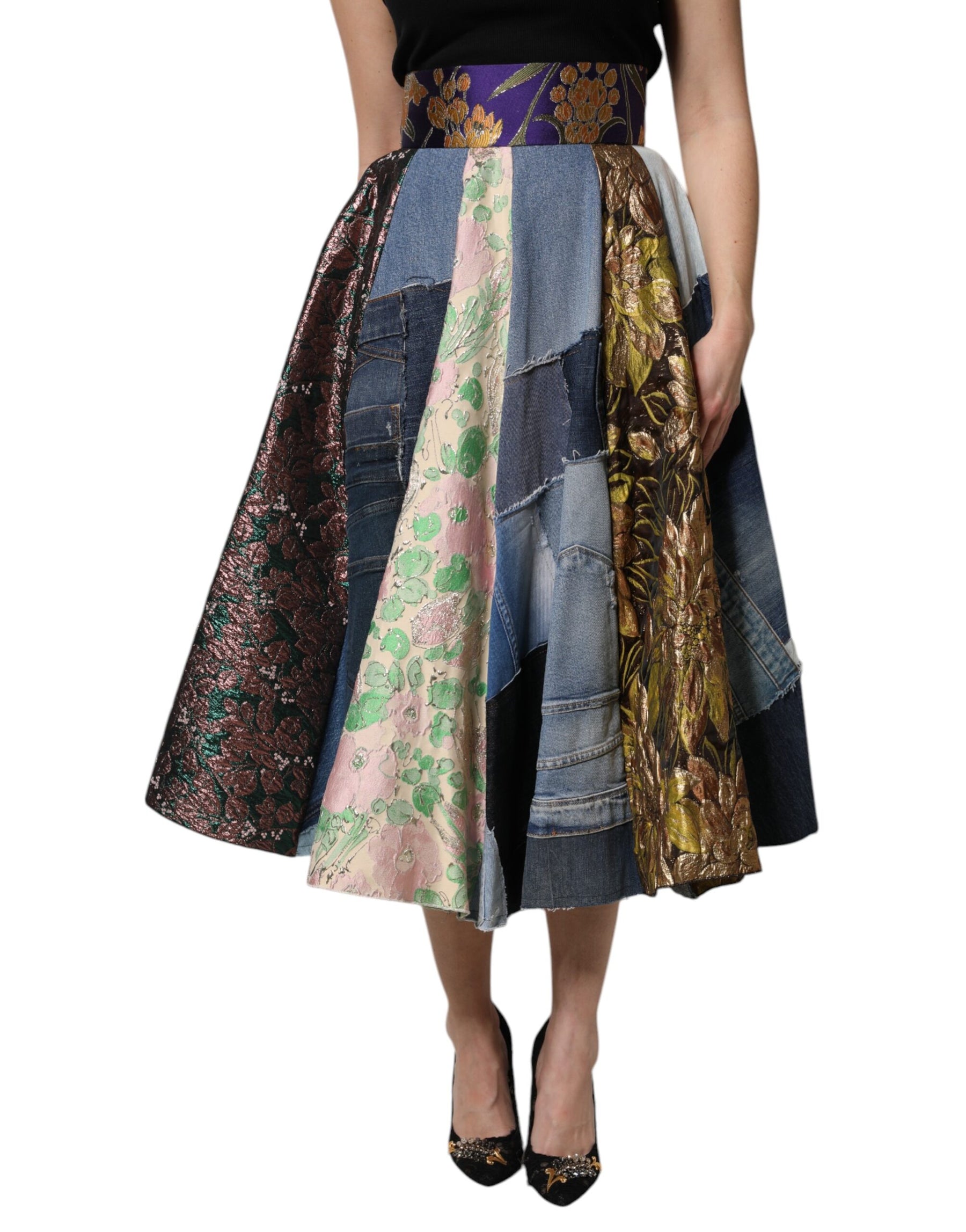 Dolce & Gabbana Multicolor Patchwork High Waisted Midi Skirt | Regal Royce