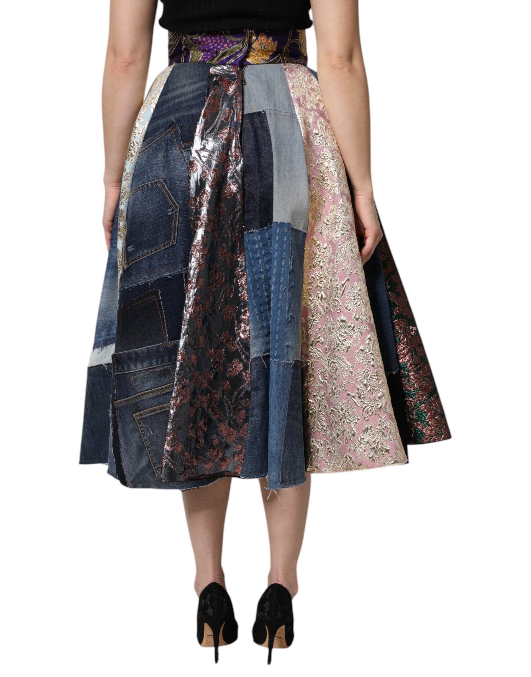 Dolce & Gabbana Multicolor Patchwork High Waisted Midi Skirt | Regal Royce