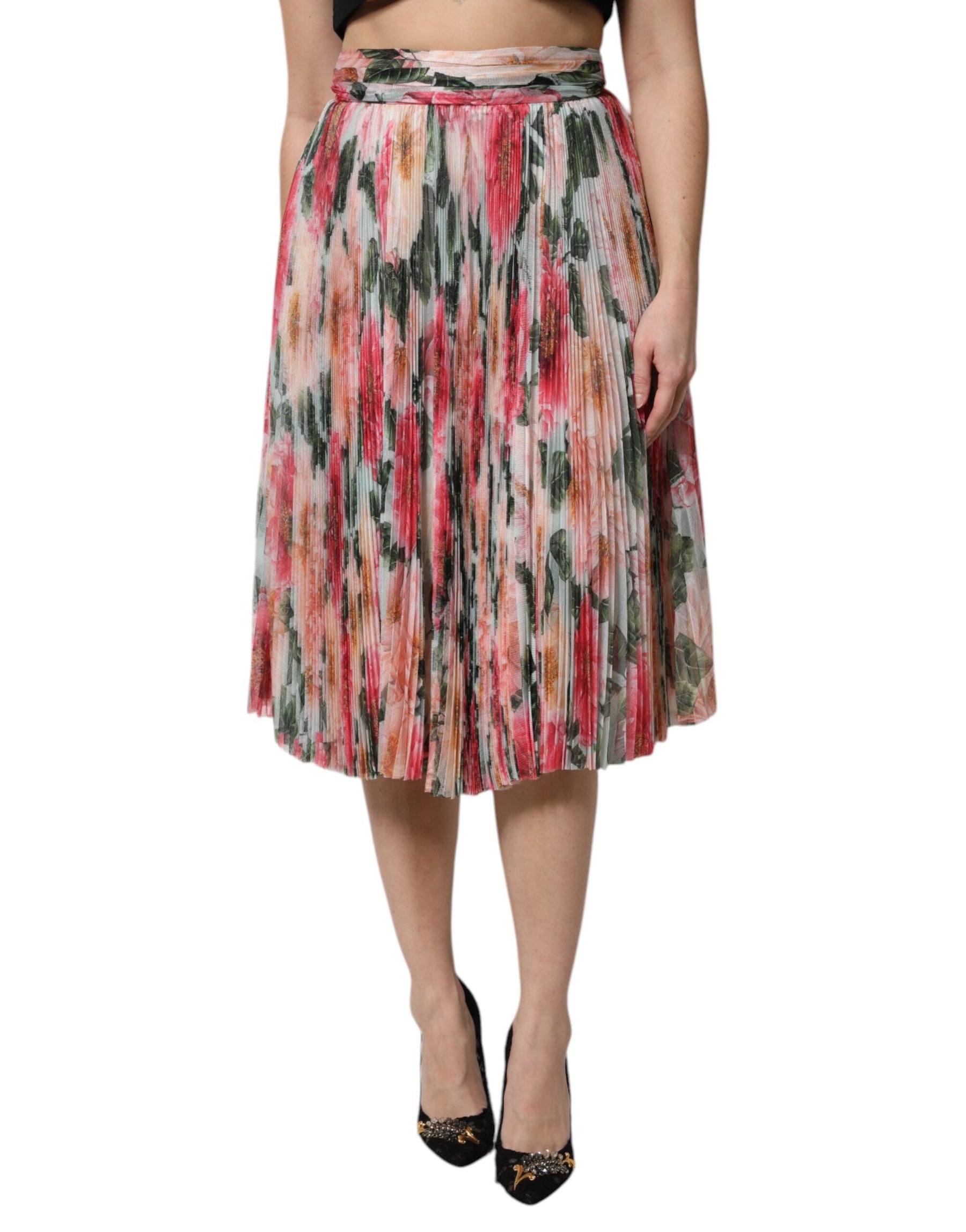 Dolce & Gabbana Multicolor Silk Floral High Waist Midi Skirt | Regal Royce