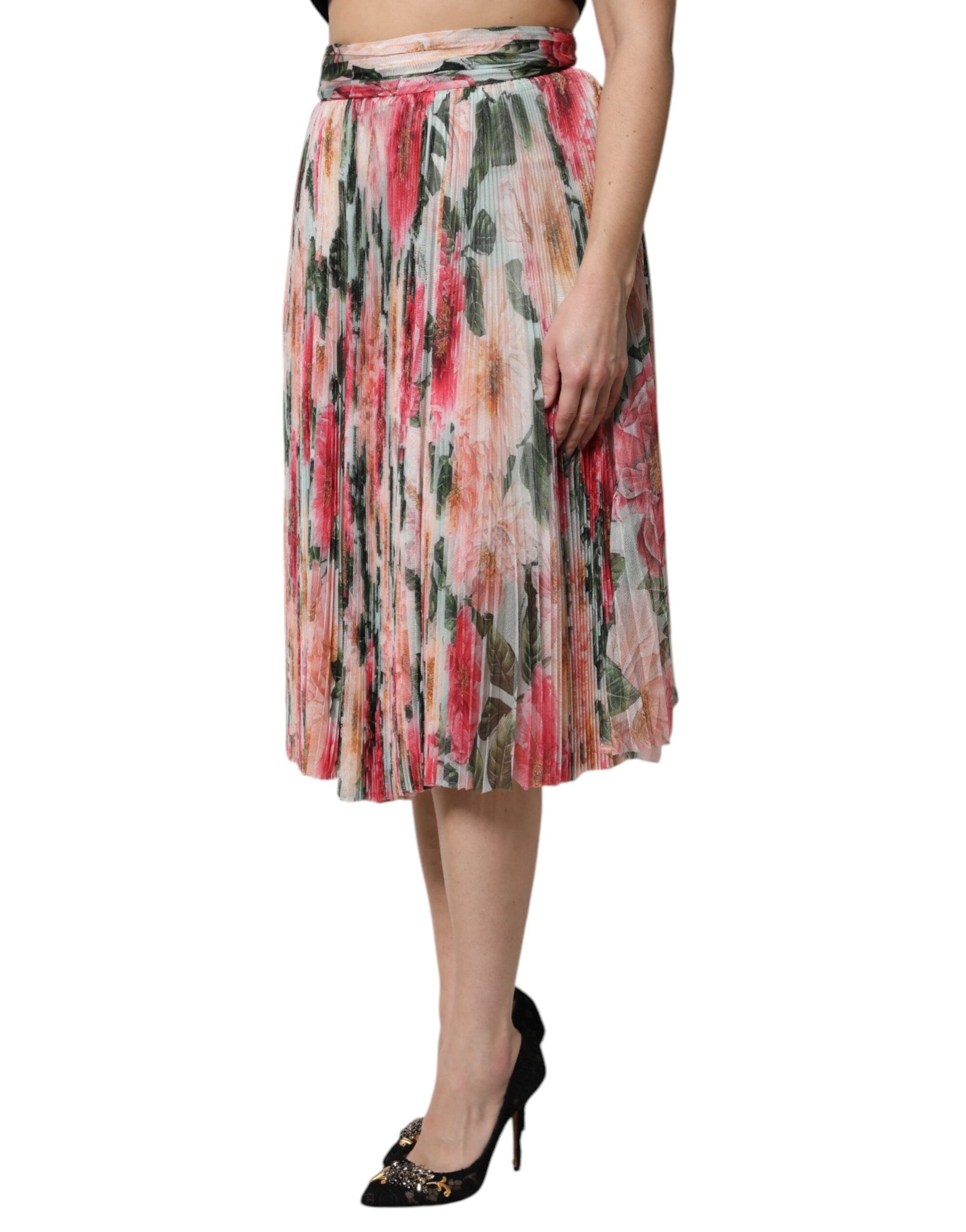 Dolce & Gabbana Multicolor Silk Floral High Waist Midi Skirt | Regal Royce