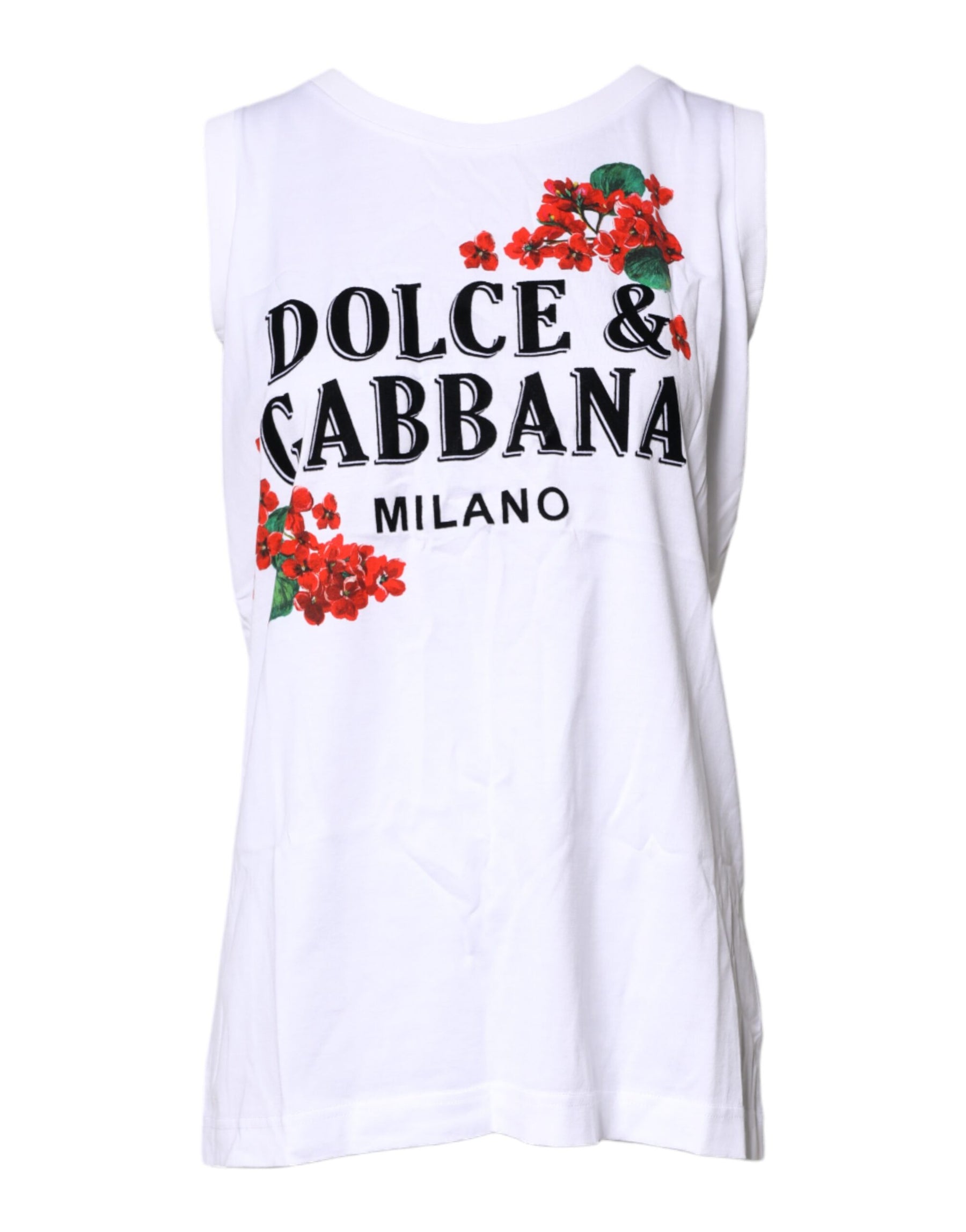Dolce & Gabbana White Floral Printed Cotton Sleeveless T-shirt | Regal Royce