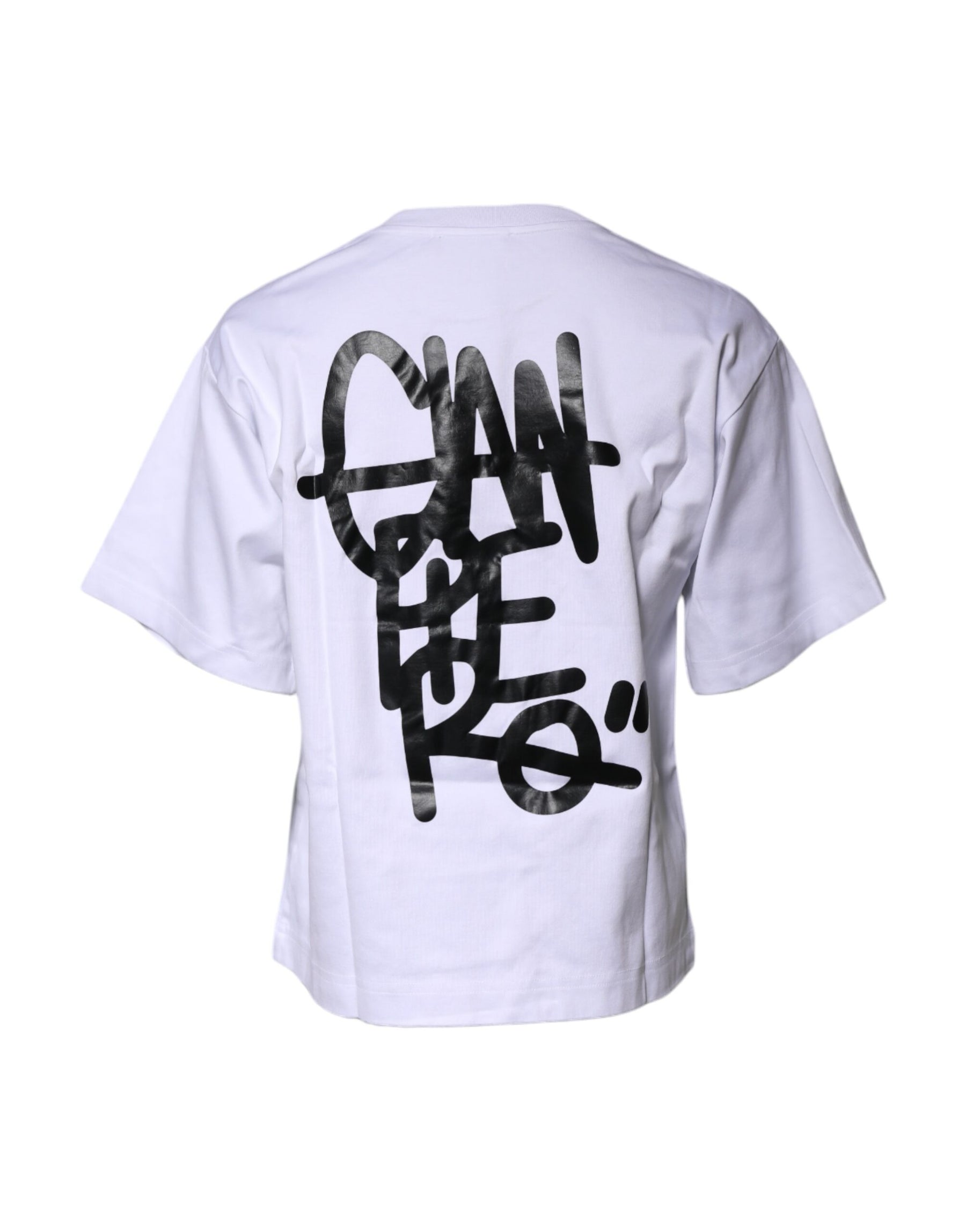 Dolce & Gabbana White Printed Cotton Crew Neck Tee T-shirt | Regal Royce
