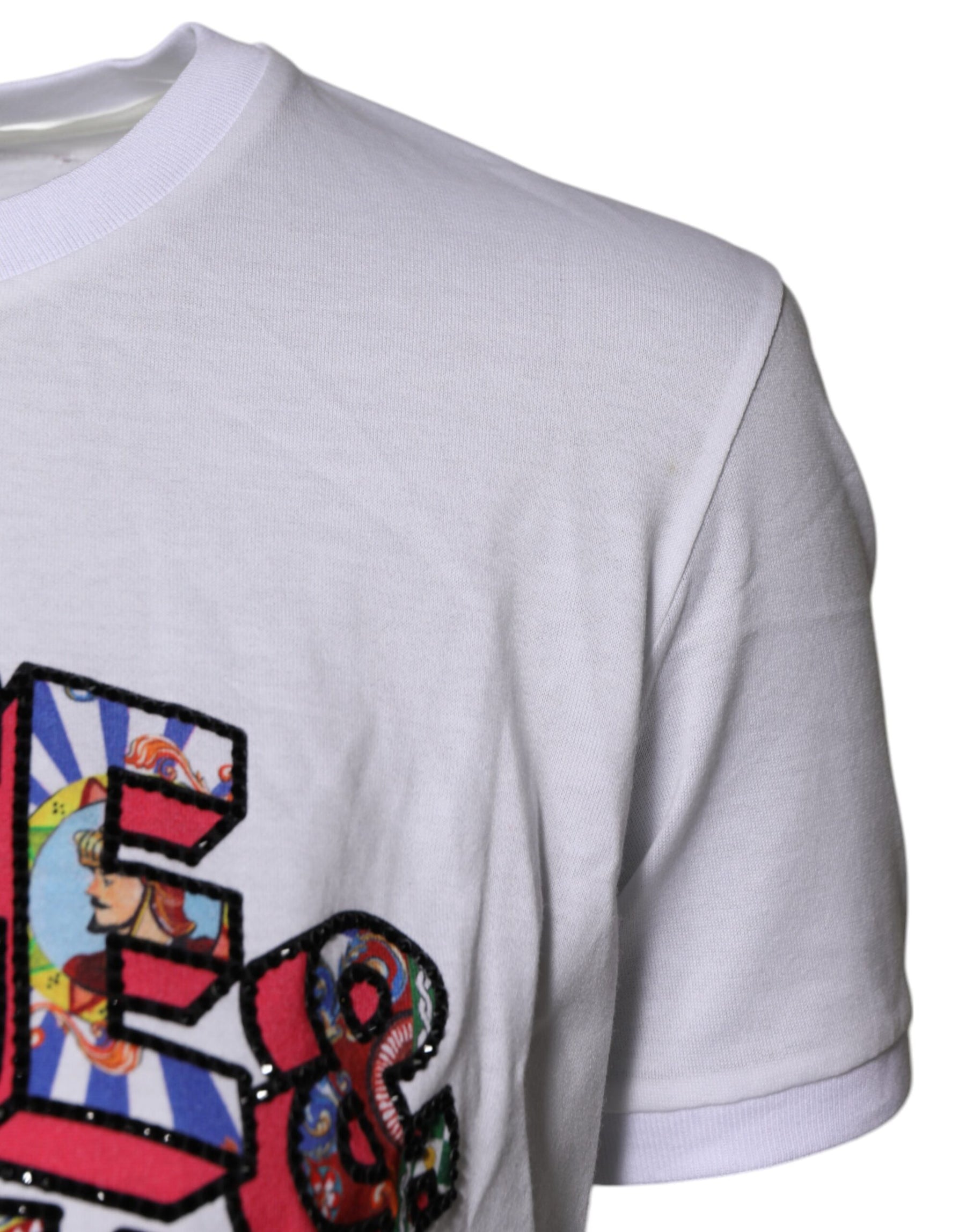 Dolce & Gabbana White Cotton Logo Print Round Neck T-shirt | Regal Royce