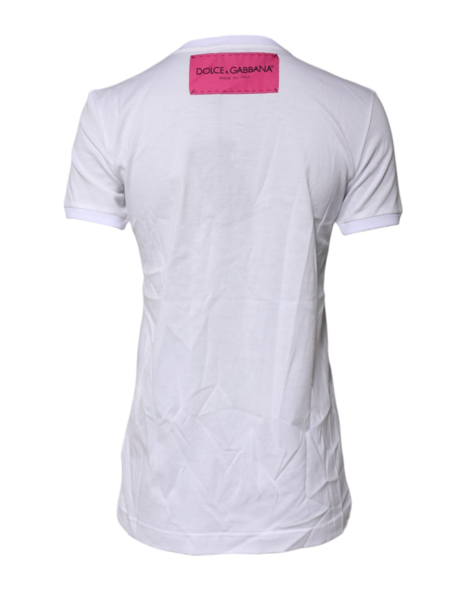 Dolce & Gabbana White Cotton Logo Print Round Neck T-shirt | Regal Royce