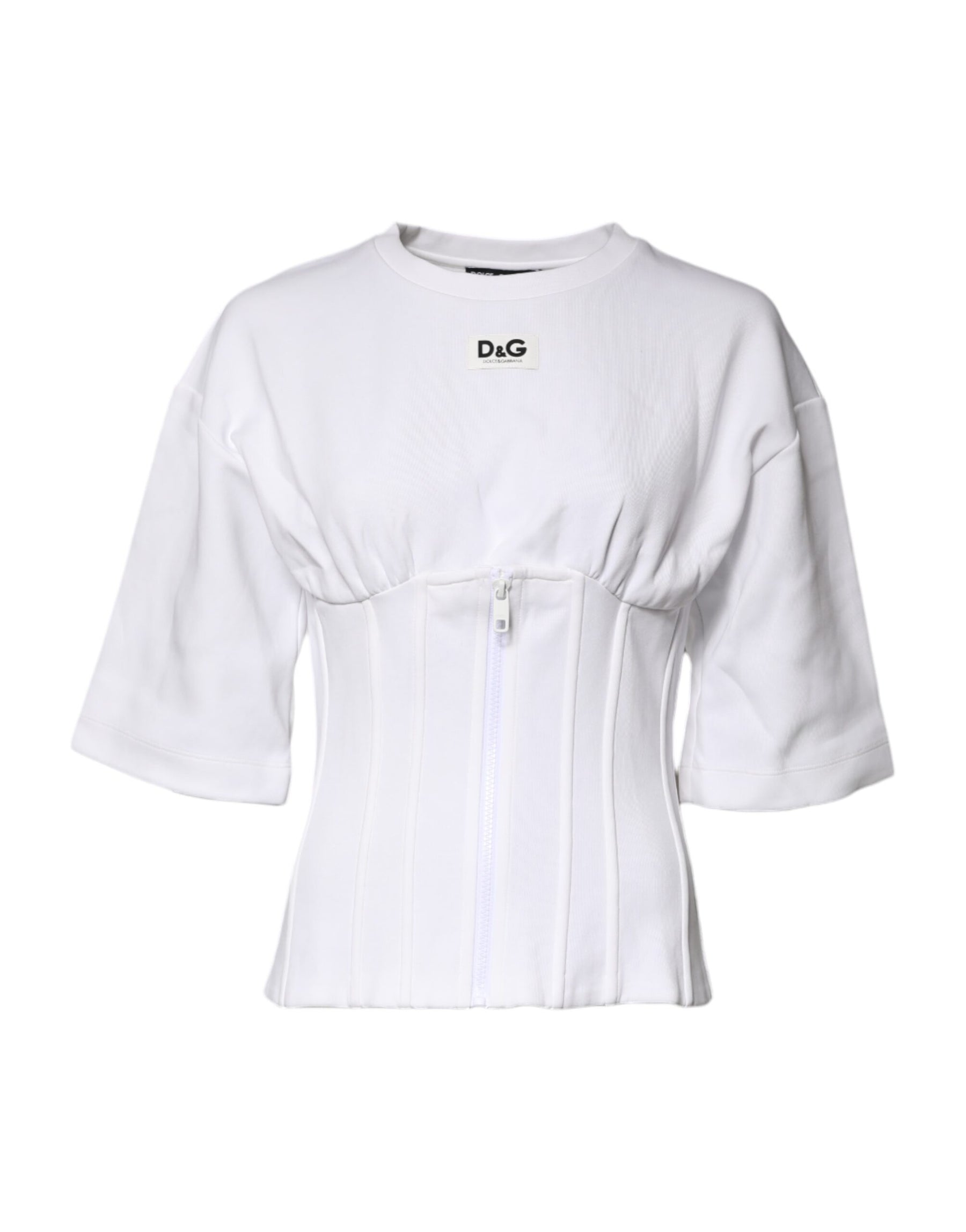 Dolce & Gabbana White Cotton Blend 3/4 Sleeves Blouse Top | Regal Royce