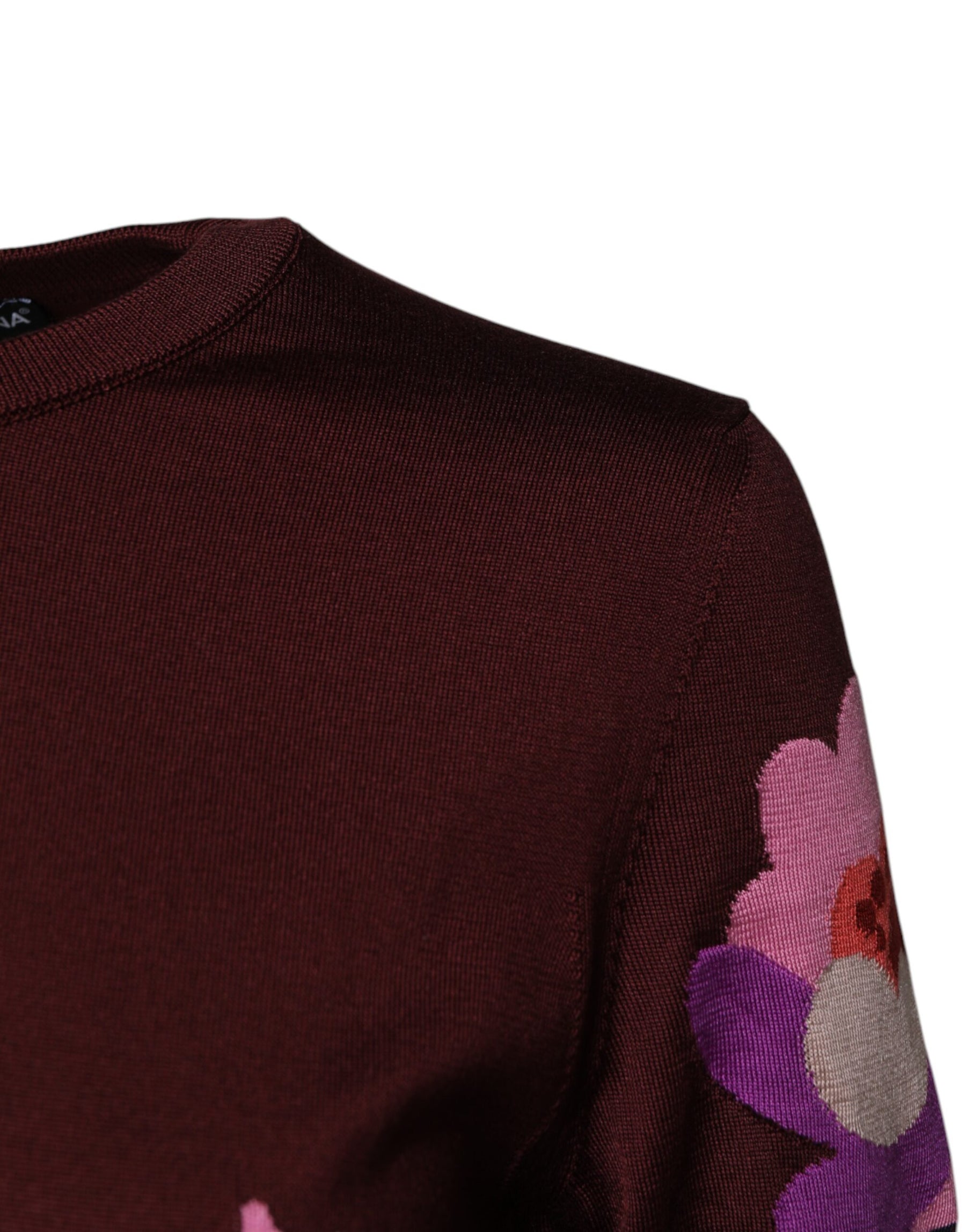 Dolce & Gabbana Maroon Floral Silk Crew Neck Blouse Top | Regal Royce