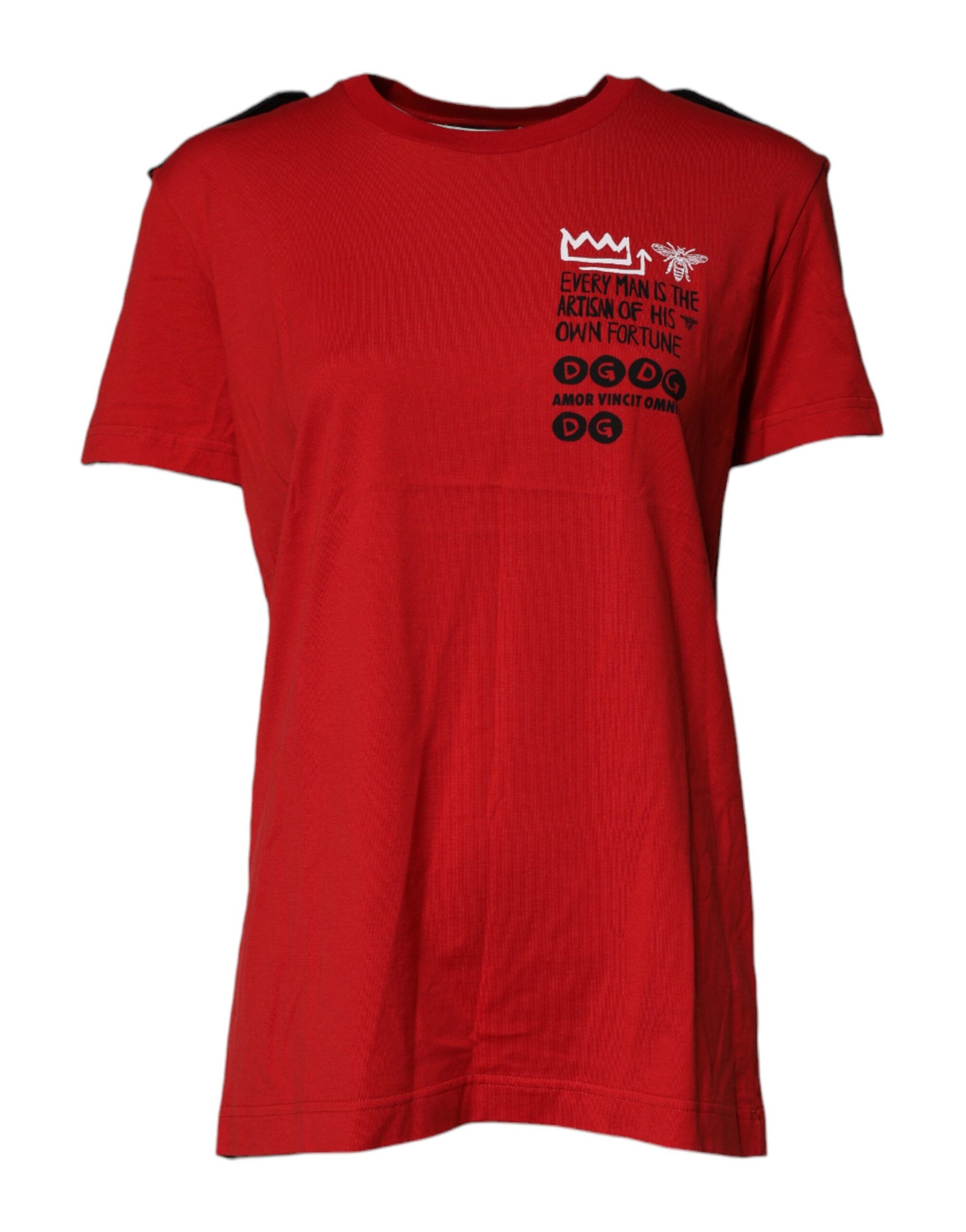 Dolce & Gabbana Red Cotton Graphic Print Crew Neck T-shirt | Regal Royce