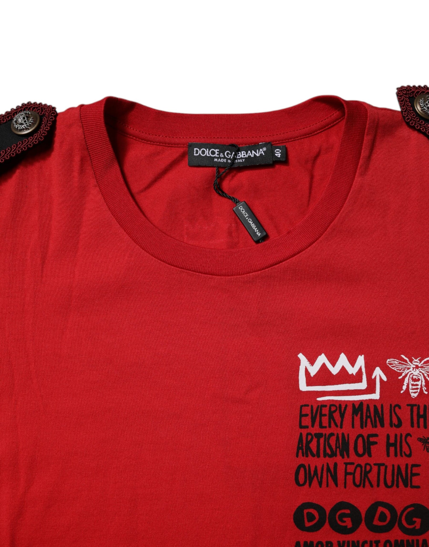 Dolce & Gabbana Red Cotton Round Neck Short Sleeves T-shirt | Regal Royce