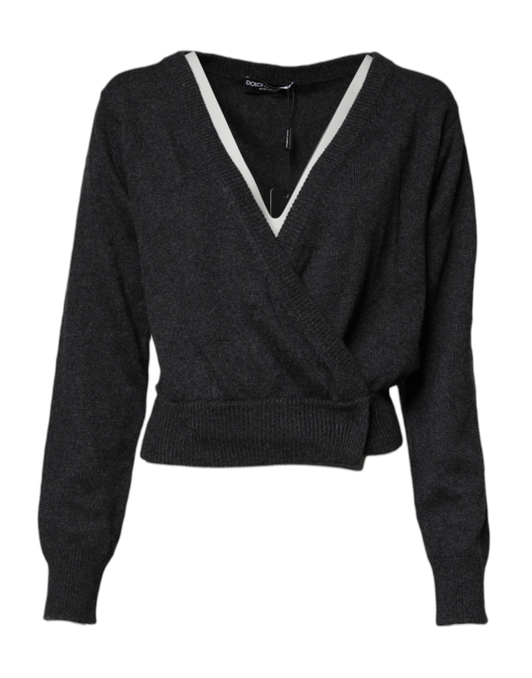 Dolce & Gabbana Grey Cashmere Deep V-neck Pullover Sweater | Regal Royce